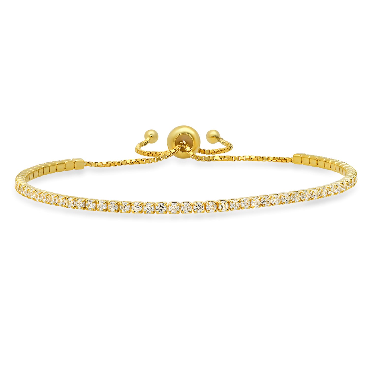 Gold Petite Diamond Cz Adjustable Tennis Bracelet
