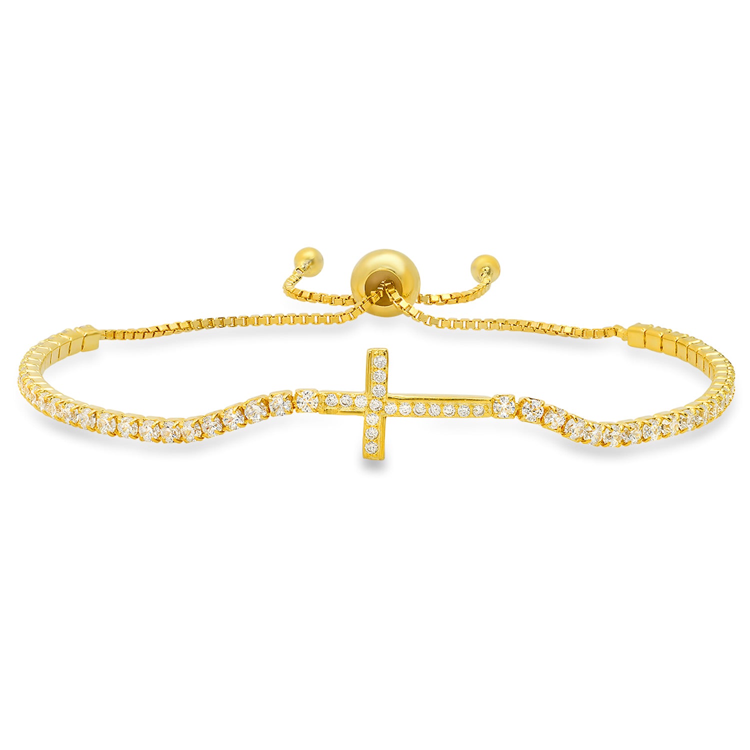 Gold Petite Diamond Cz Cross Adjustable Bracelet