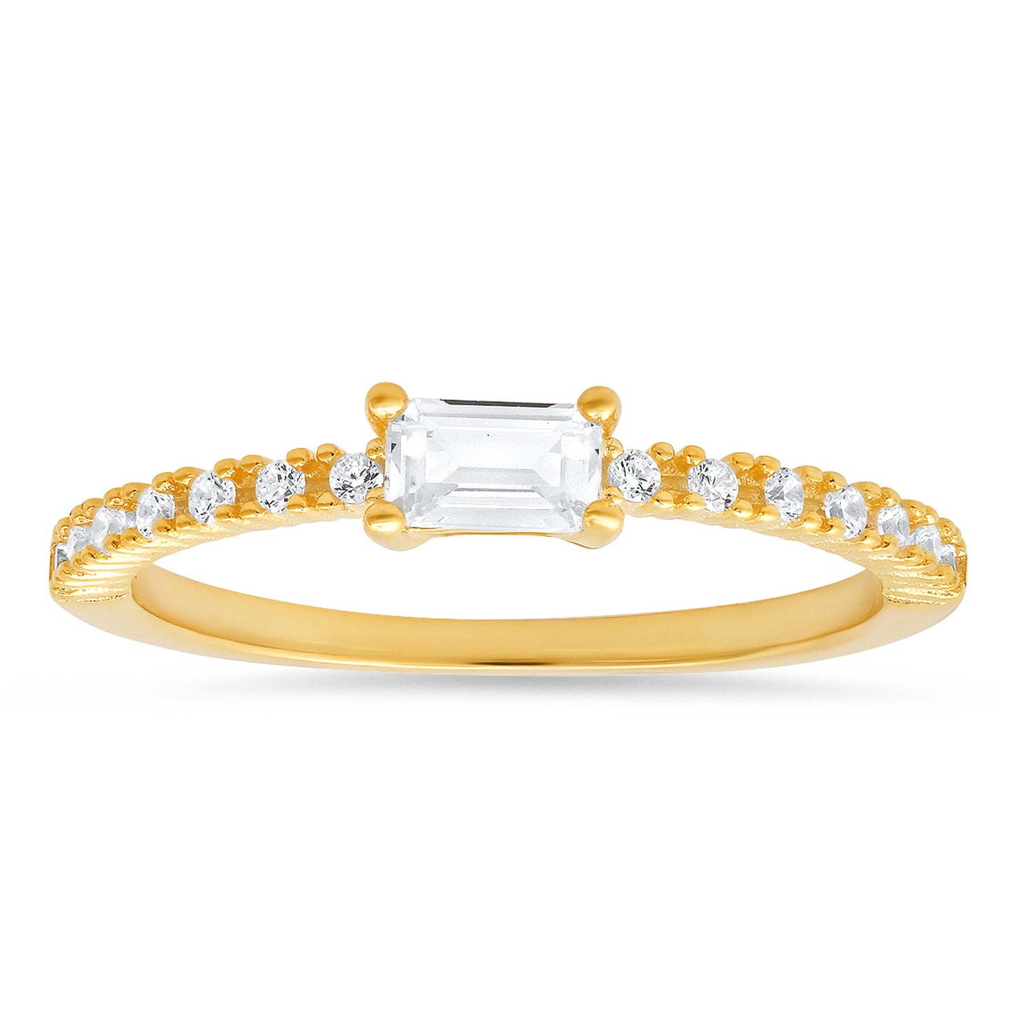 Gold Petite East West Baguette Cut Diamond Cz Band Ring