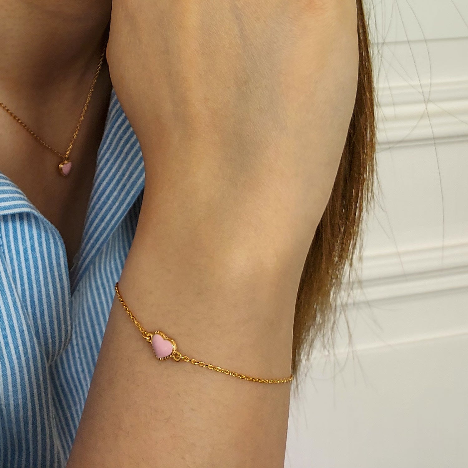 Gold & Pink Enamel Heart Bracelet, Series Pop Heart