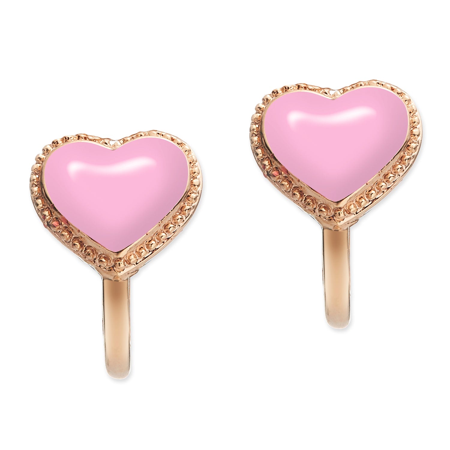 Gold & Pink Enamel Heart Clip On Earrings, Series Pop Heart