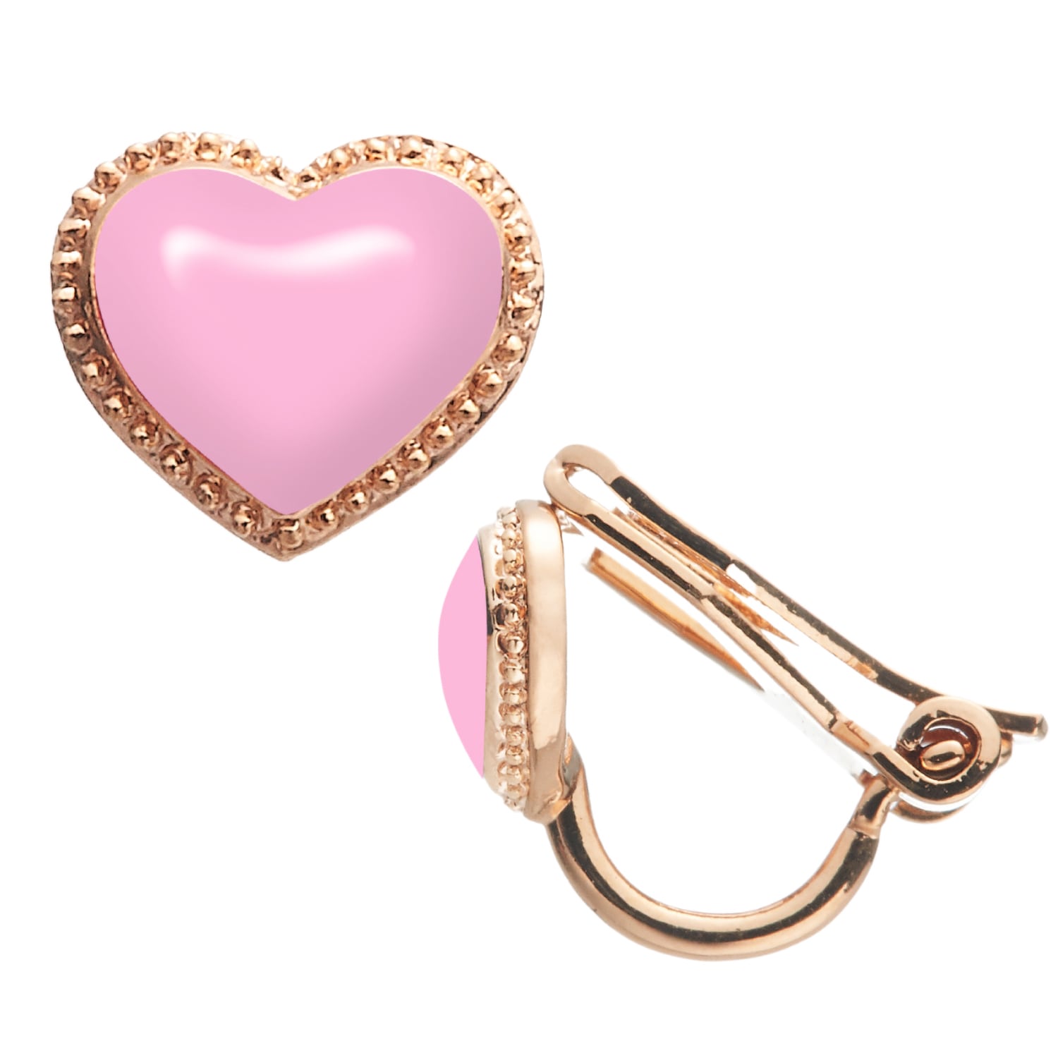 Gold & Pink Enamel Heart Clip On Earrings, Series Pop Heart