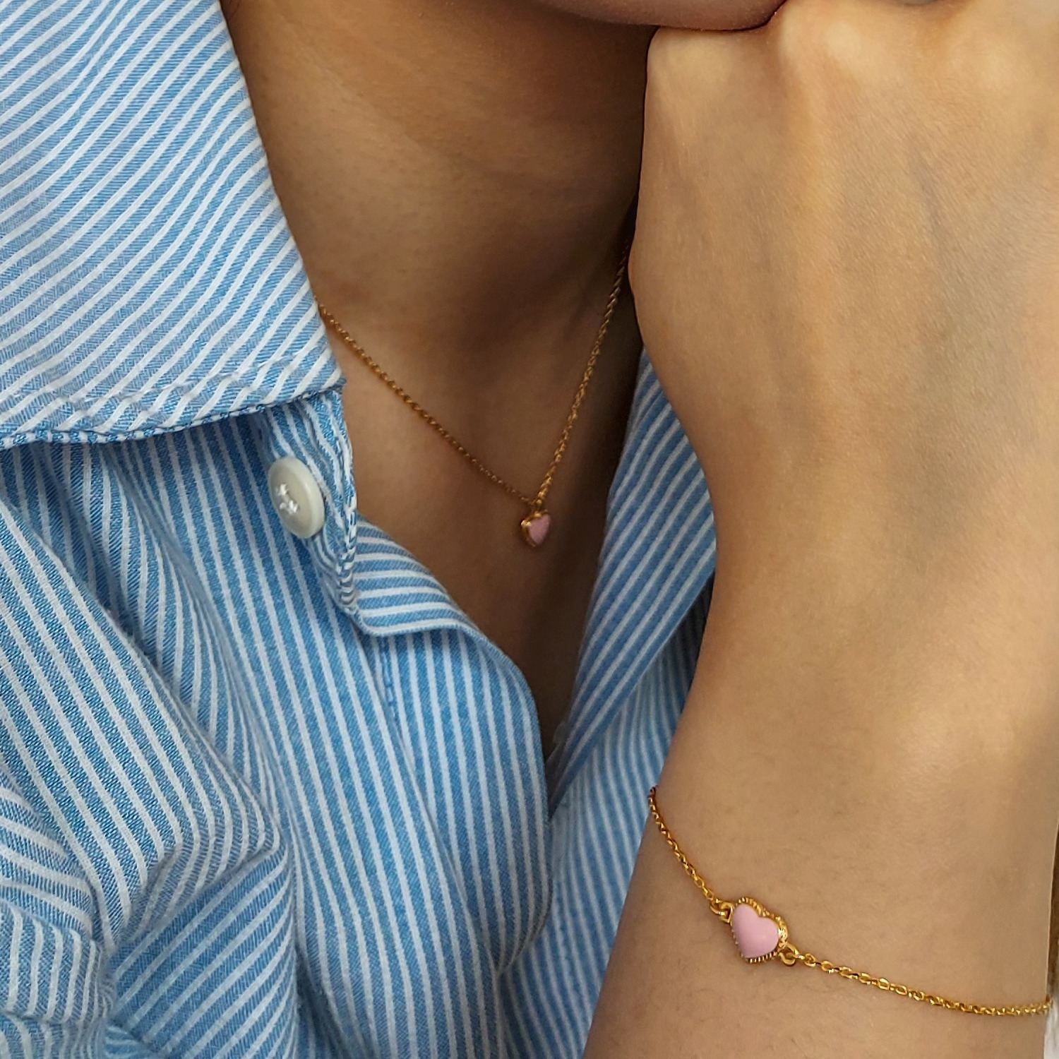 Gold & Pink Enamel Heart Necklace, Series Pop Heart