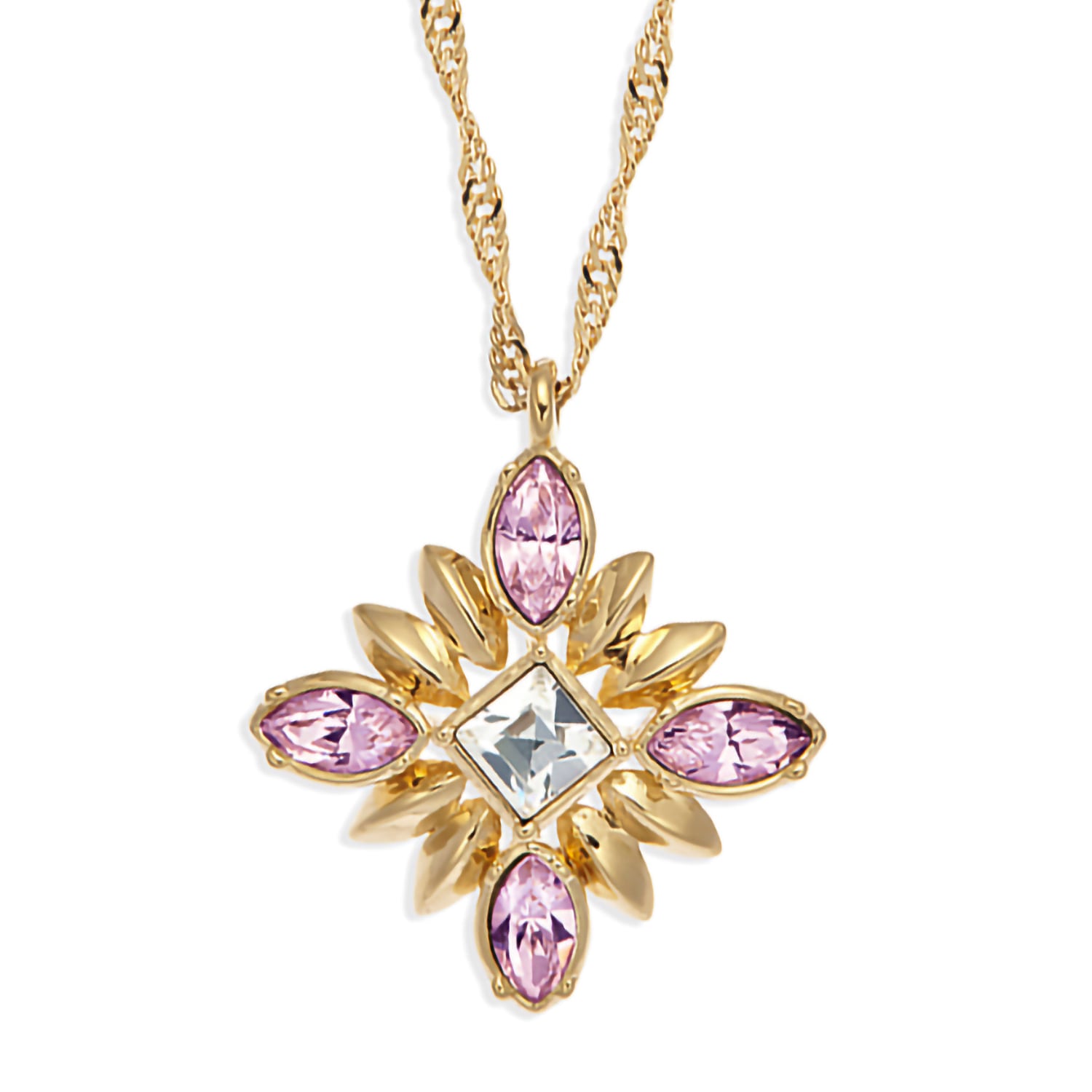 Gold & Pink Rhinestone Statement Necklace, Series Athene