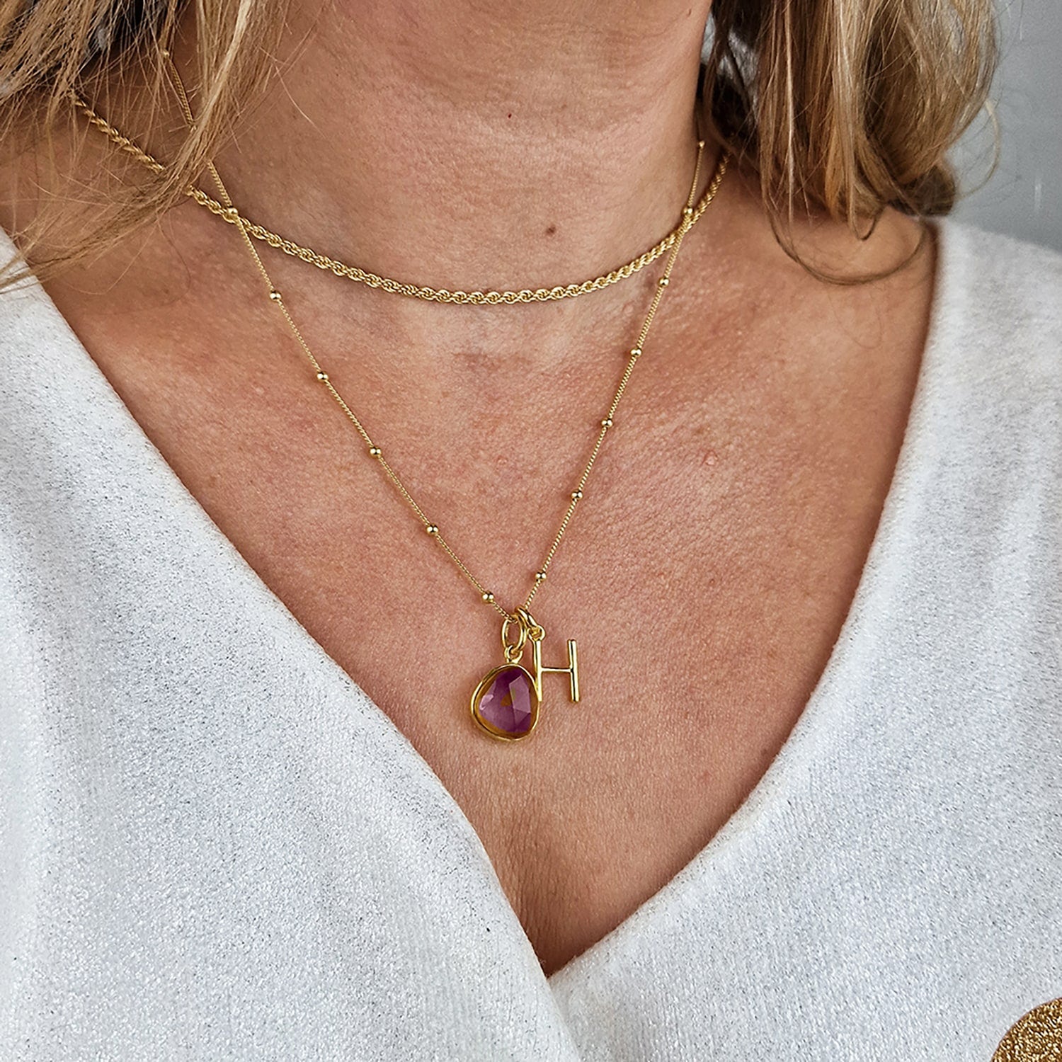 Gold Plated Alexandrite June Birthstone Crystal Initial Necklace