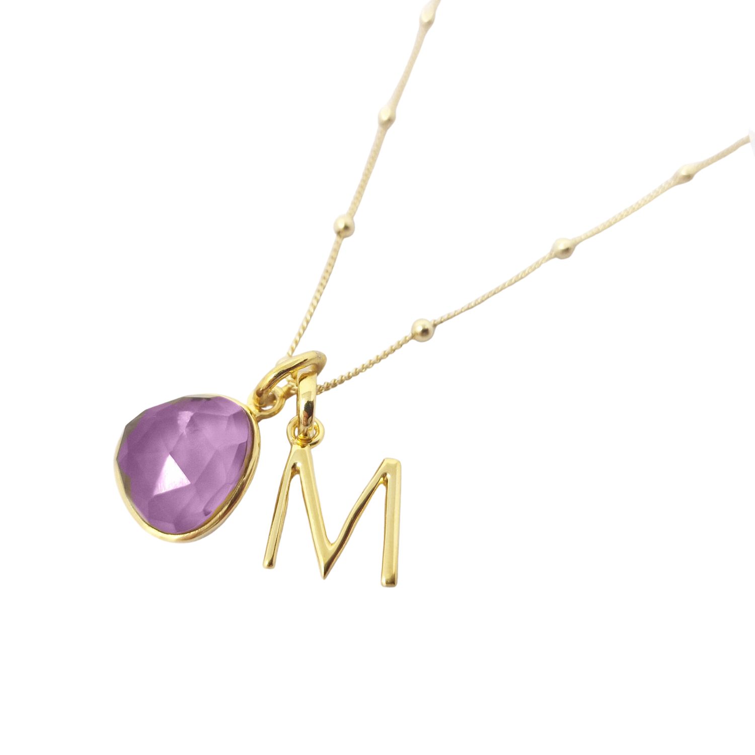 Gold Plated Alexandrite June Birthstone Crystal Initial Necklace