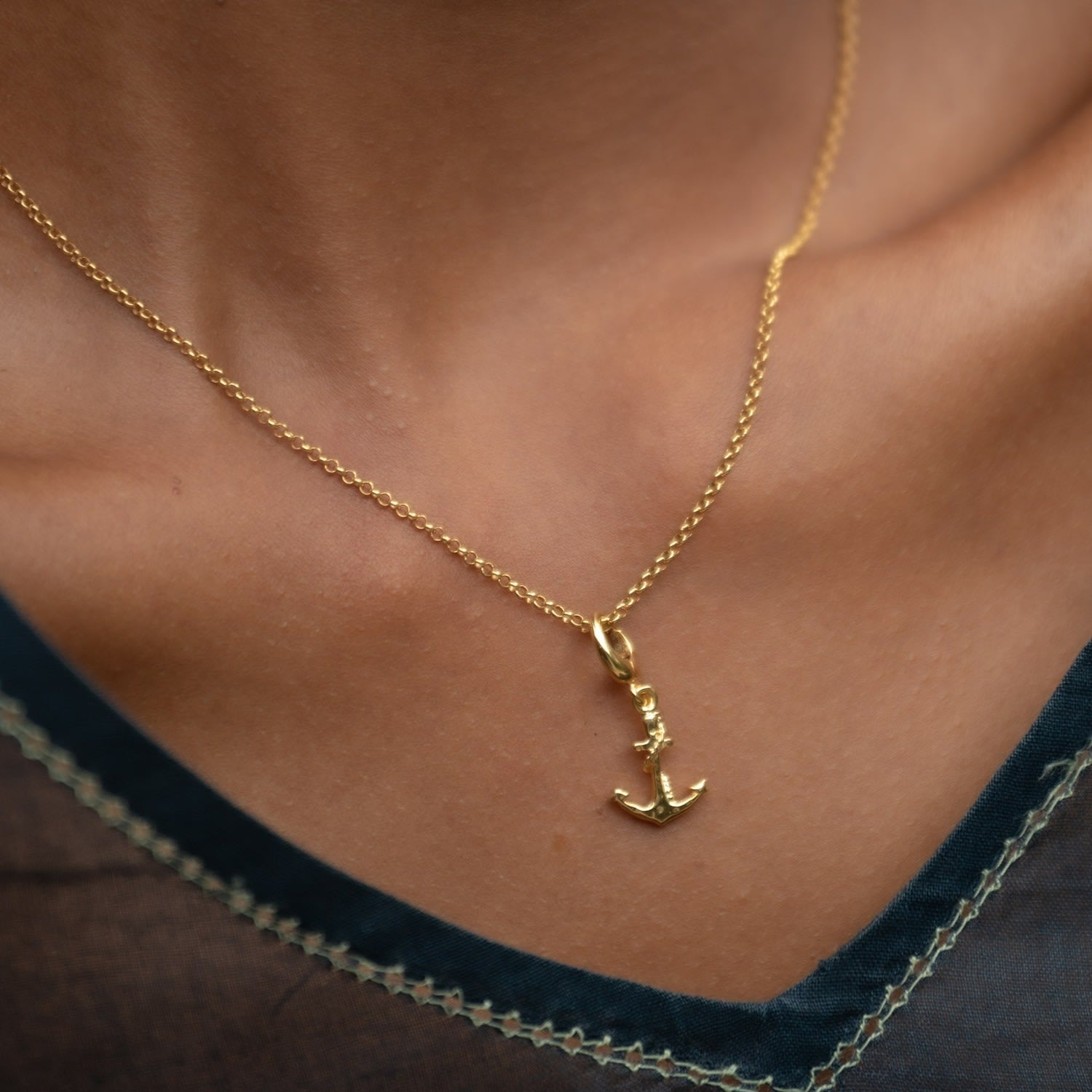Gold Plated Anchor Charm Necklace