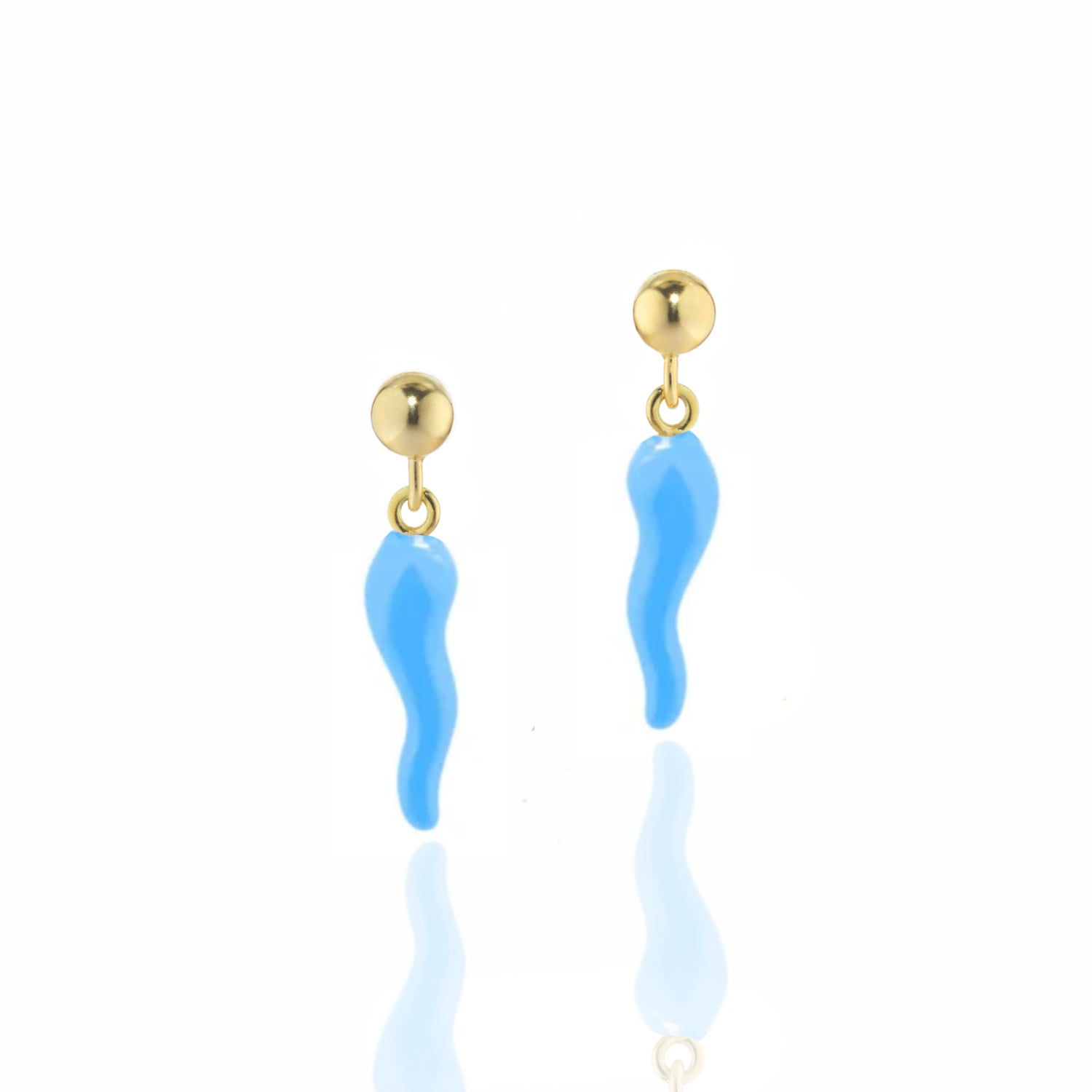 Gold Plated And Sky Blue Enamel Cornicello Earrings – Italian Handmade Good Luck Charm