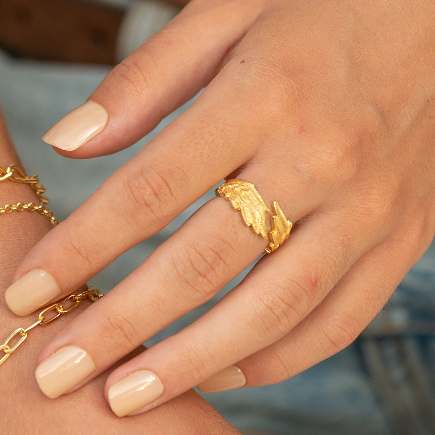 Gold Plated Angel Wing Hug Ring