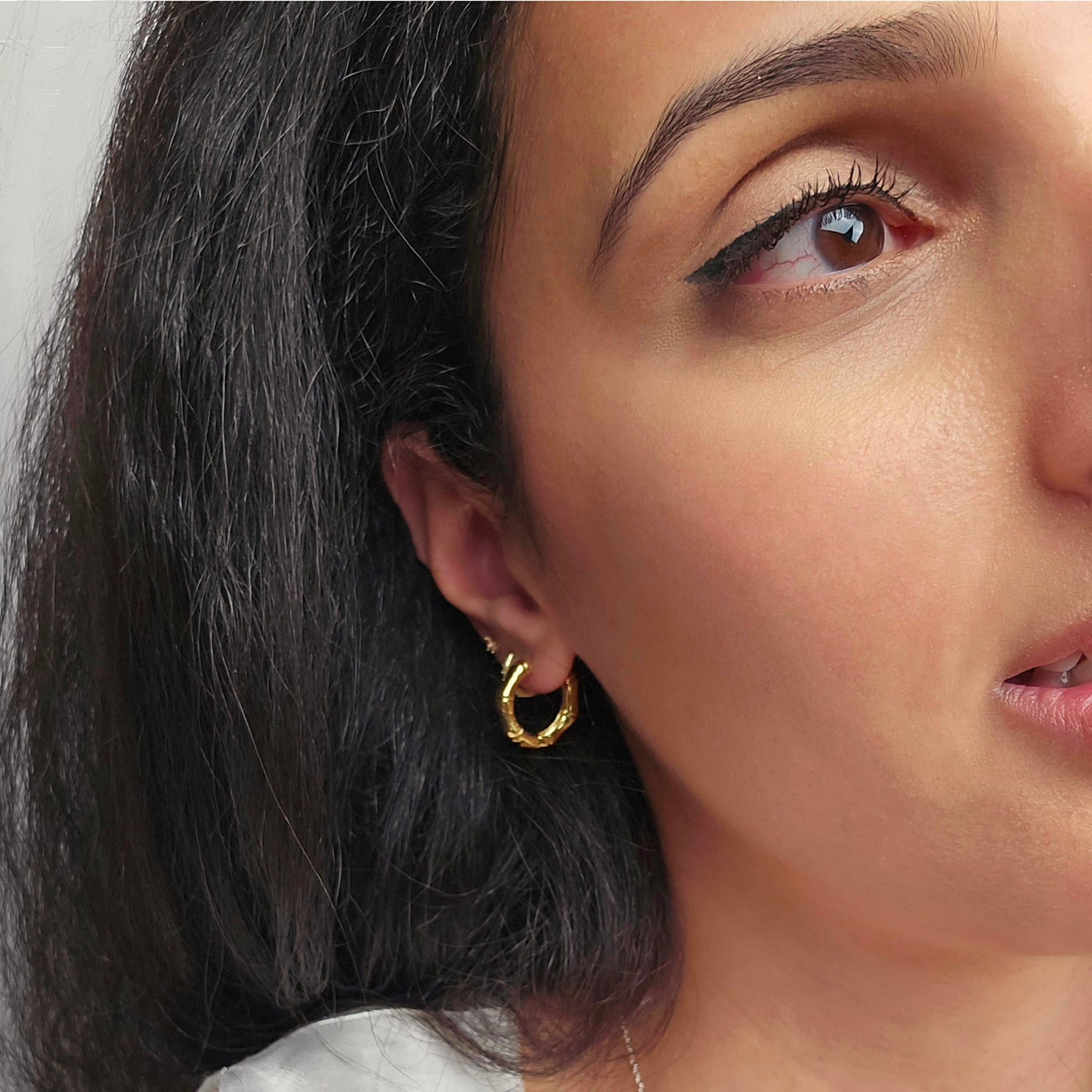 Gold Plated Bamboo Everyday Huggie Earrings