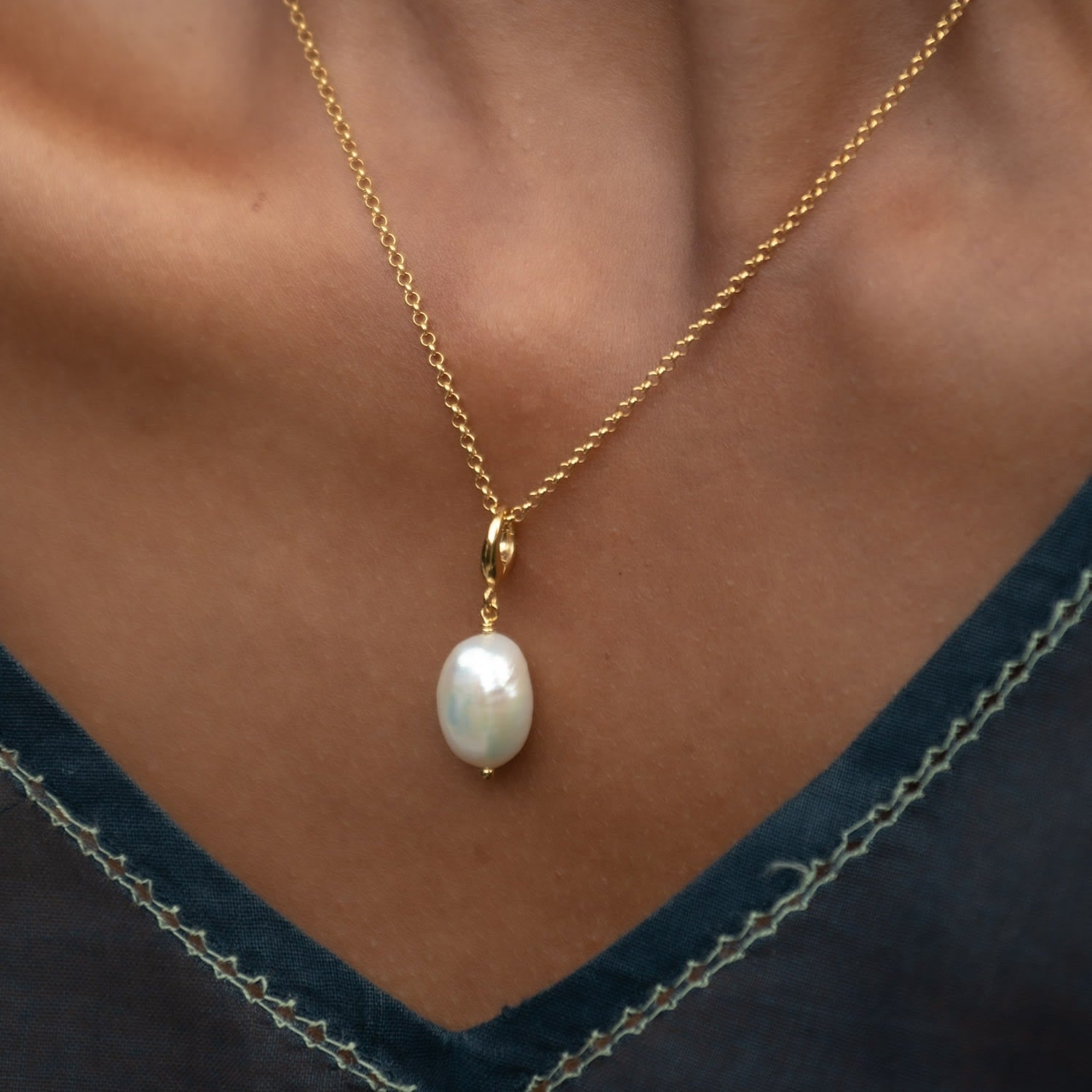 Gold Plated Baroque Pearl Charm Necklace