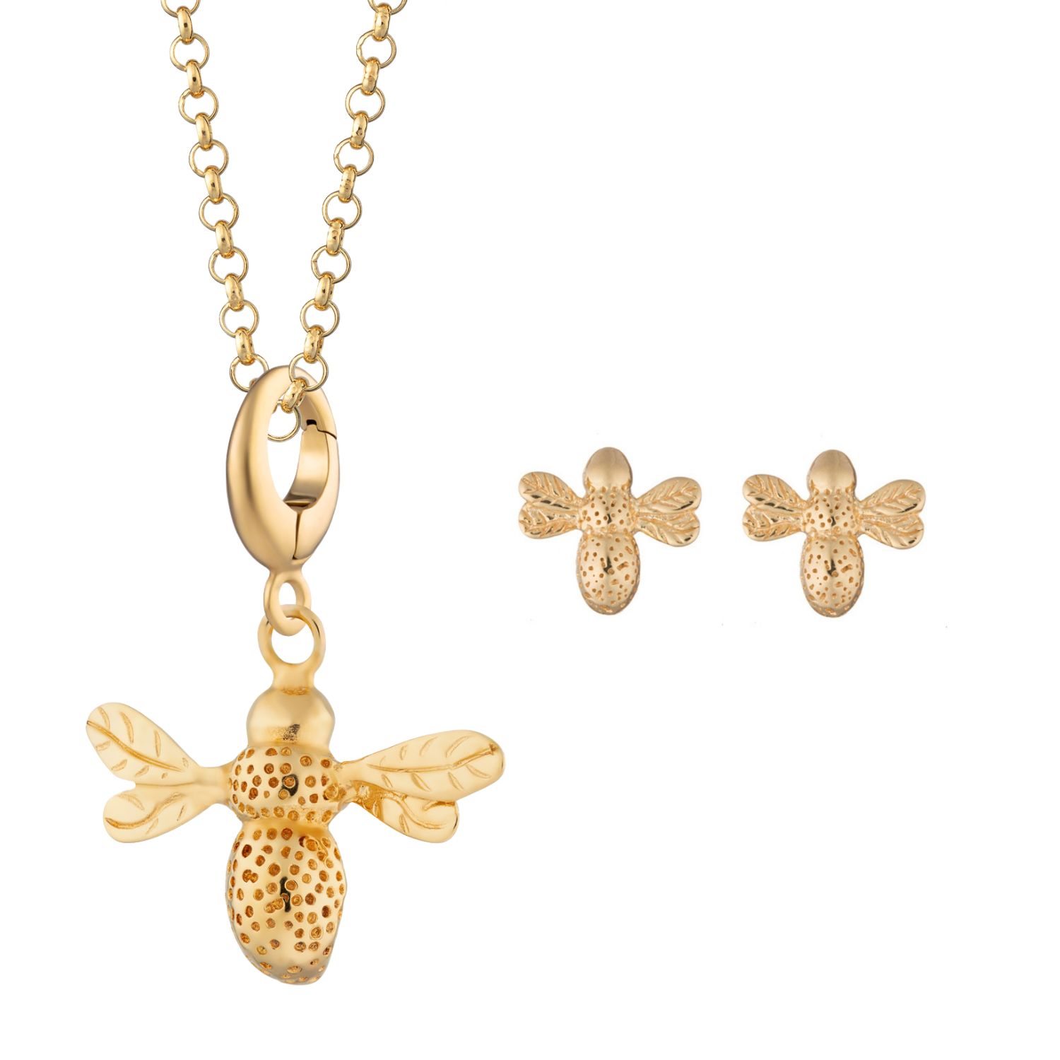 Gold Plated Bee Necklace & Studs Jewellery Set