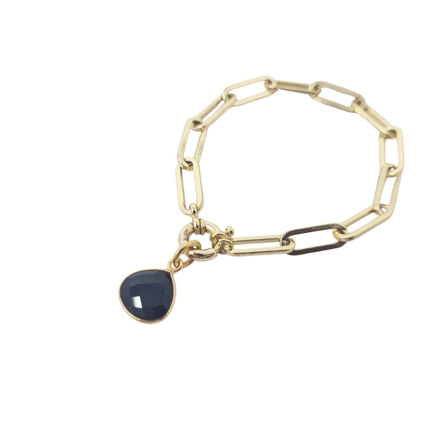 Gold Plated Black Onyx Pendant Charm Gemstone Bracelet