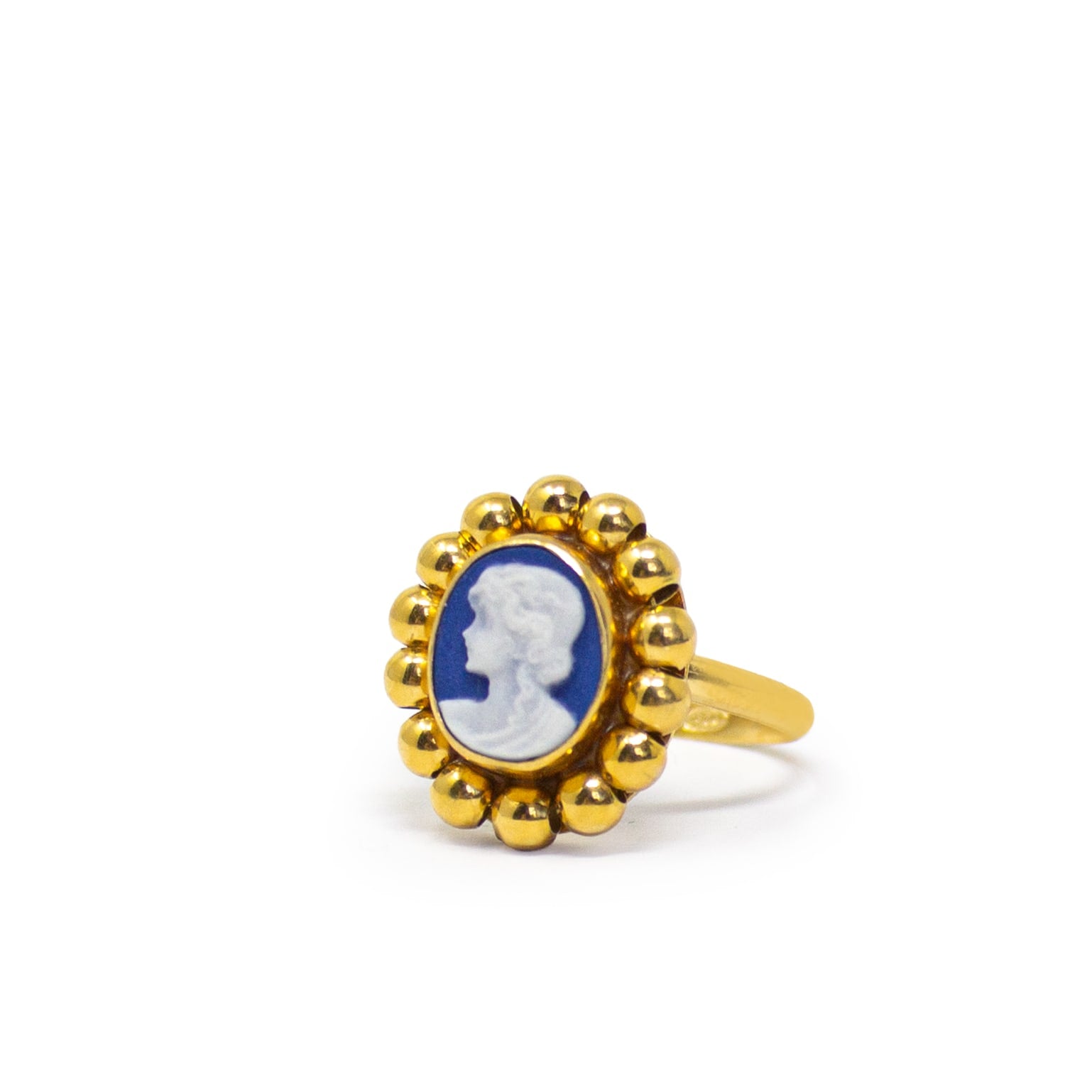 Gold-Plated Blue Mini Cameo Beaded Ring