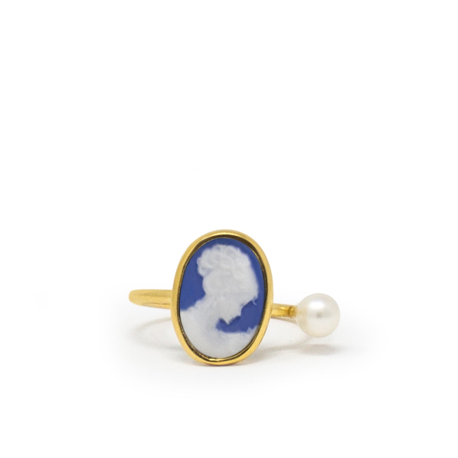 Gold-Plated Blue Mini Cameo Ring With A Pearl