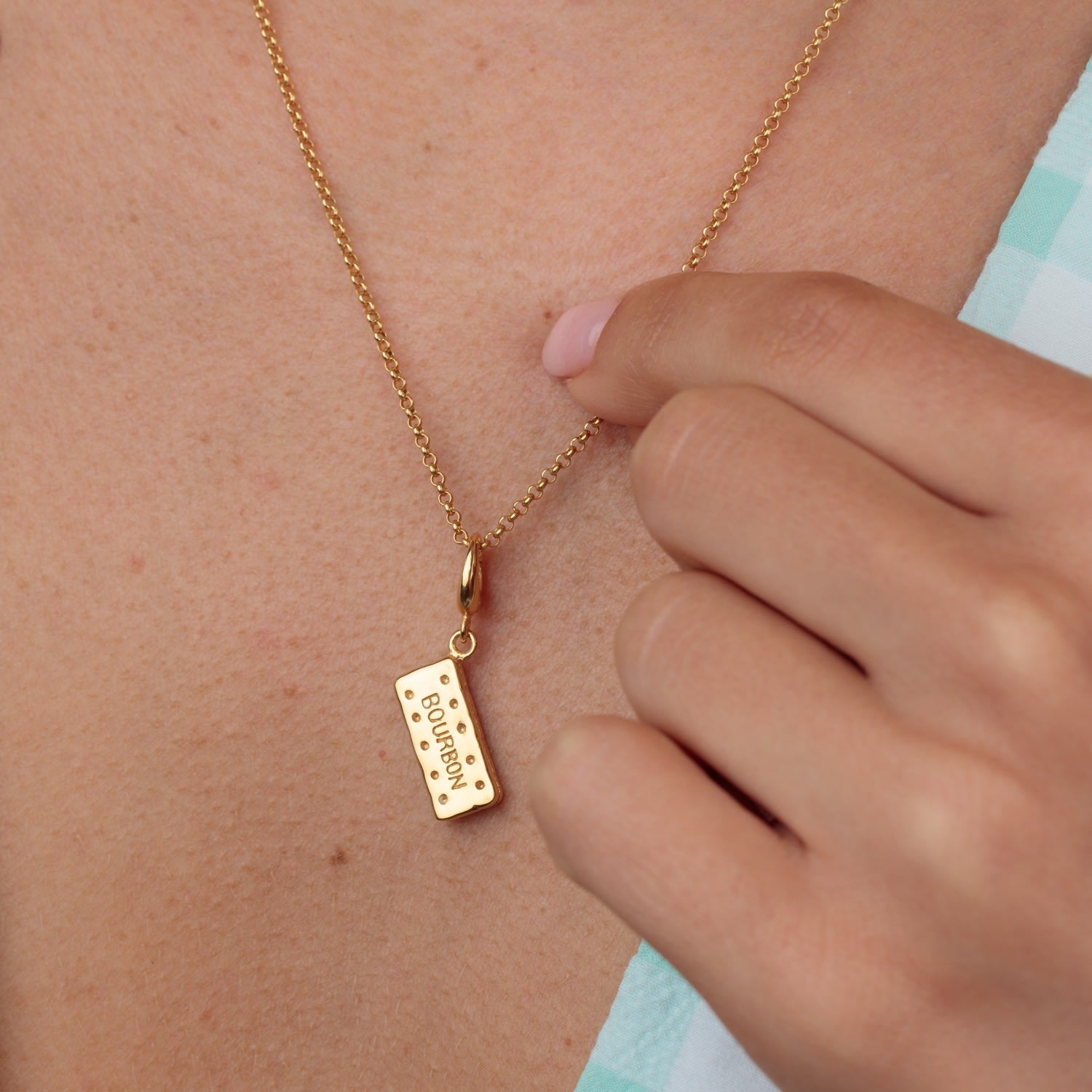 Gold Plated Bourbon Biscuit Charm Necklace
