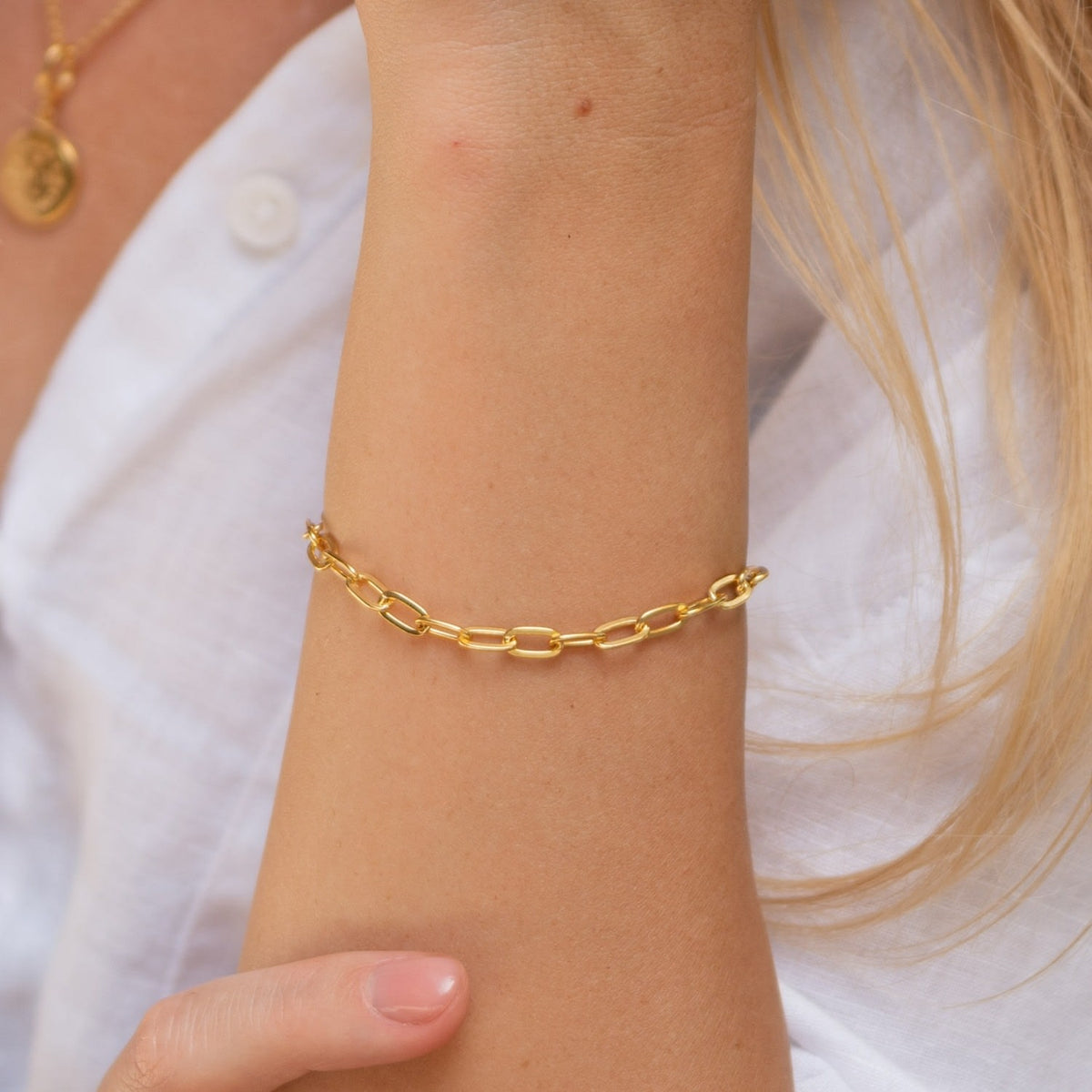 Gold Plated Chunky Oval Link Charm Bracelet