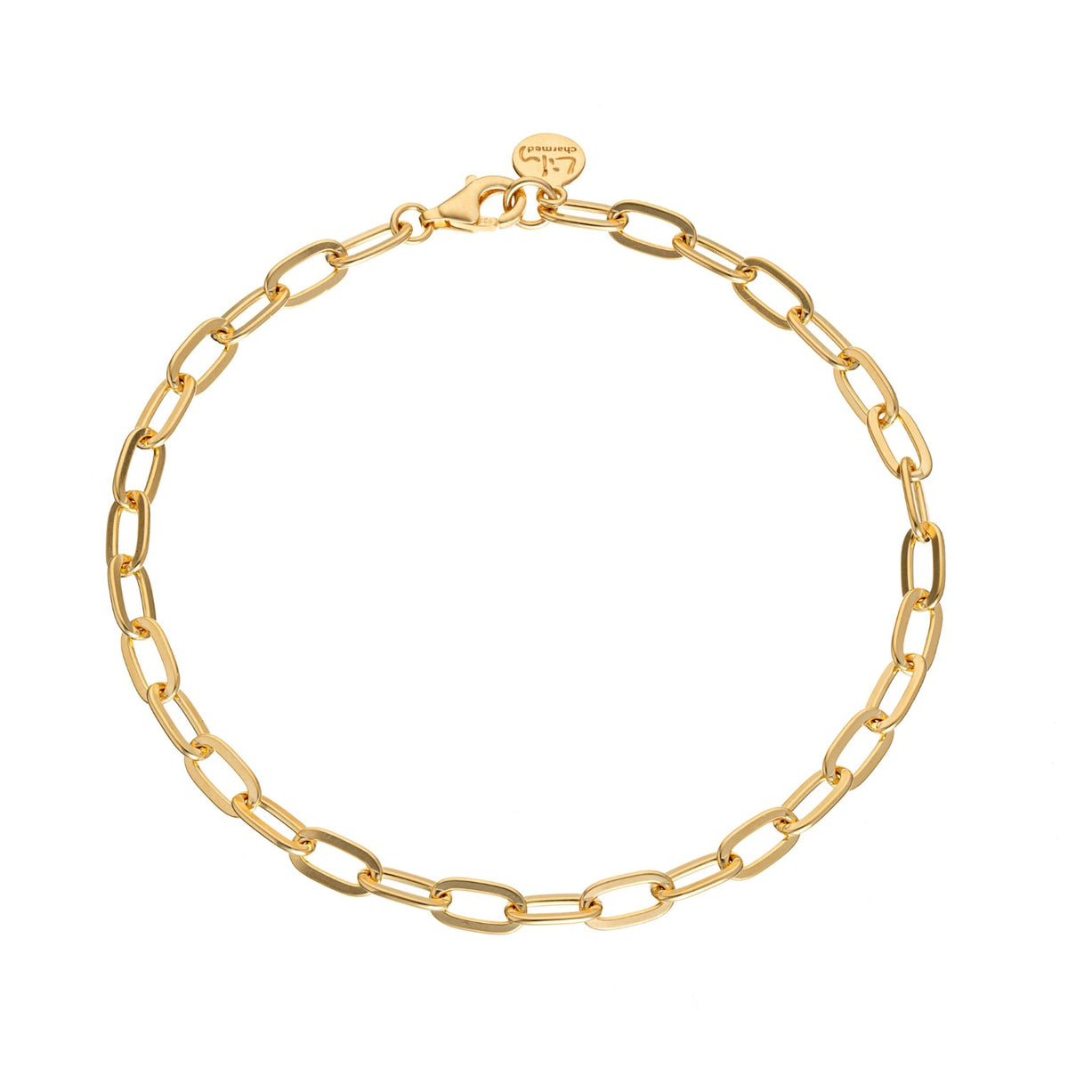 Gold Plated Chunky Oval Link Charm Bracelet