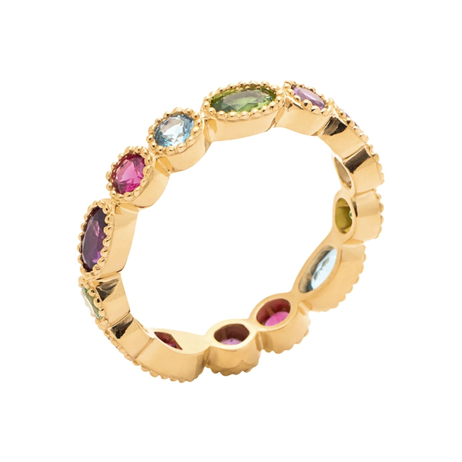 Gold Plated Colourful Stones Eternity Gemstone Ring