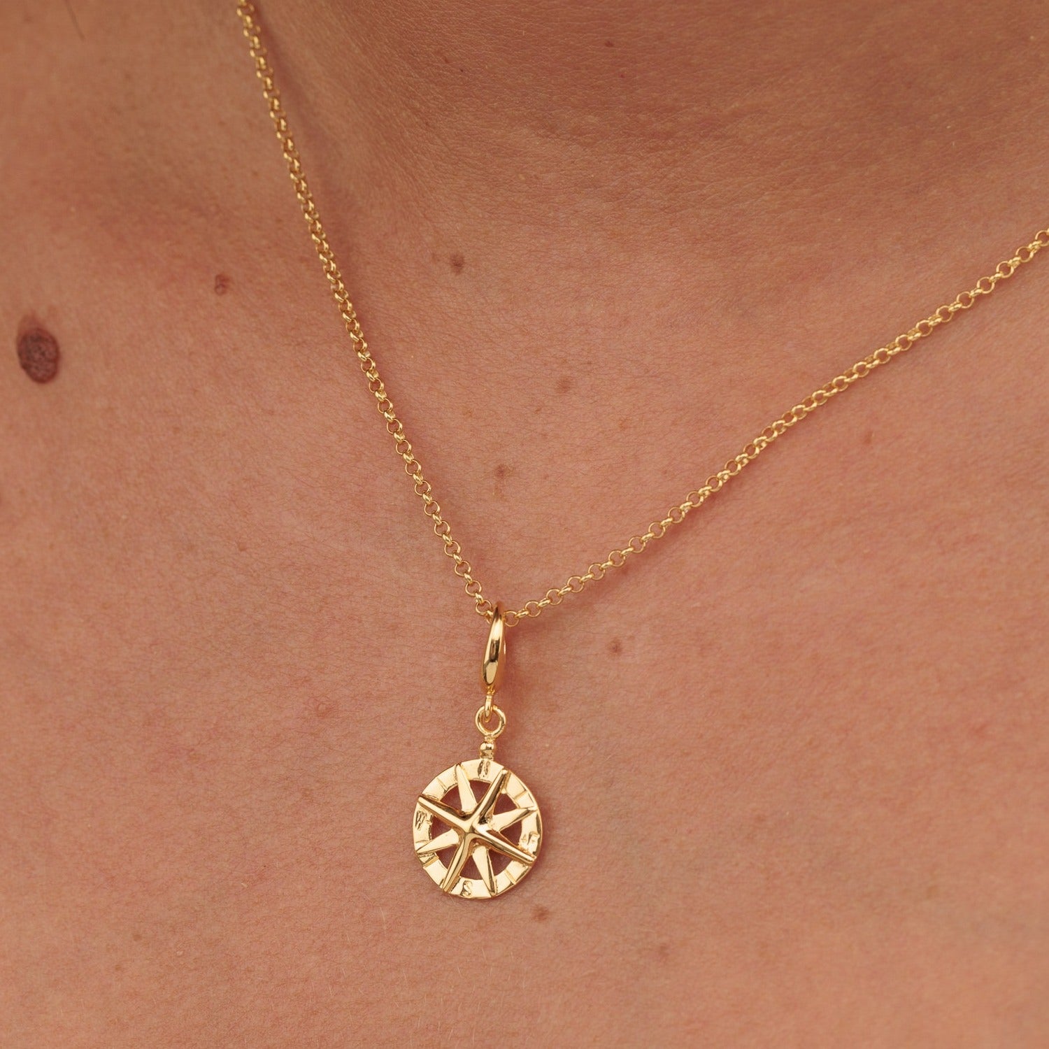 Gold Plated Compass Charm Necklace