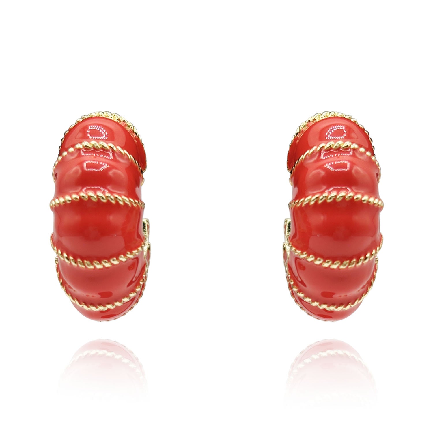 Gold-Plated Coral Enamel Clip-On Earrings