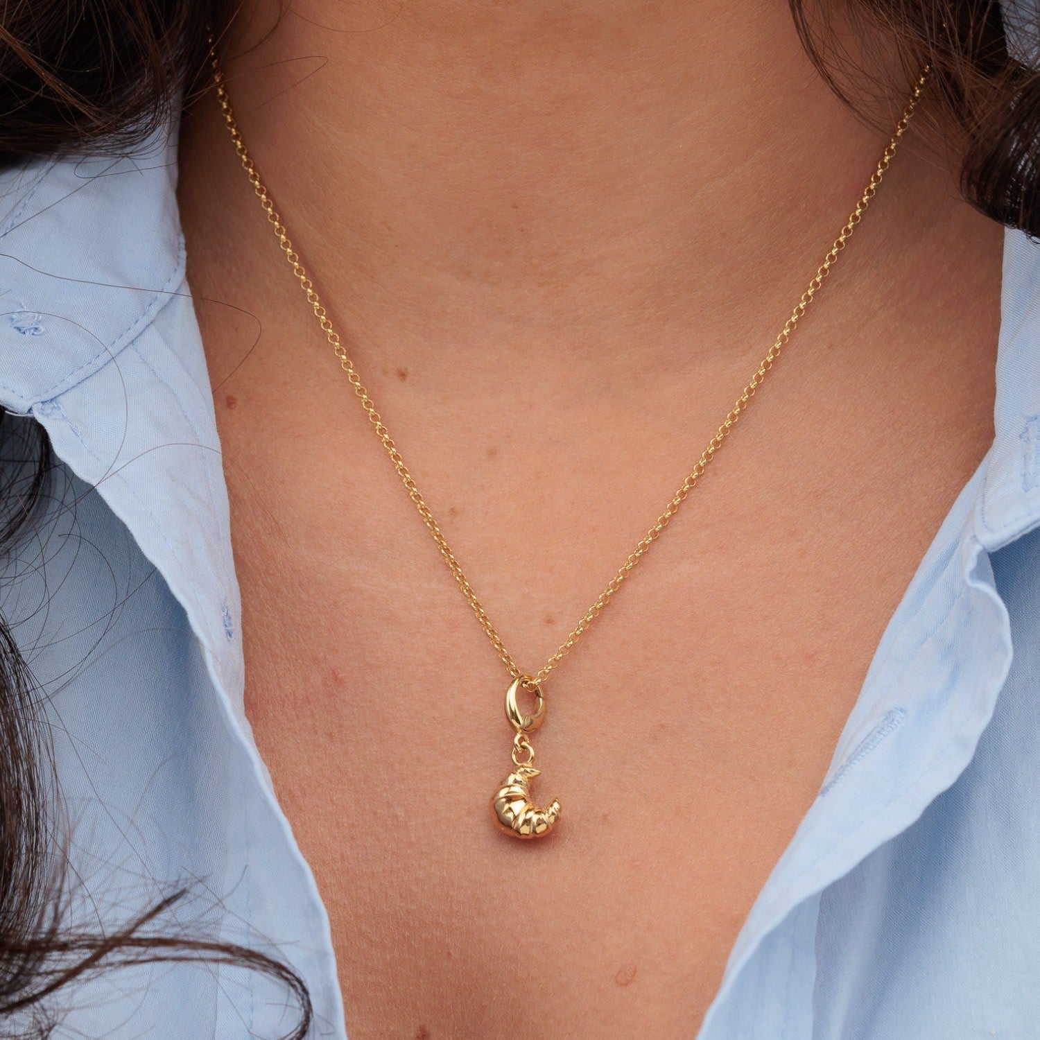 Gold Plated Croissant Charm Necklace