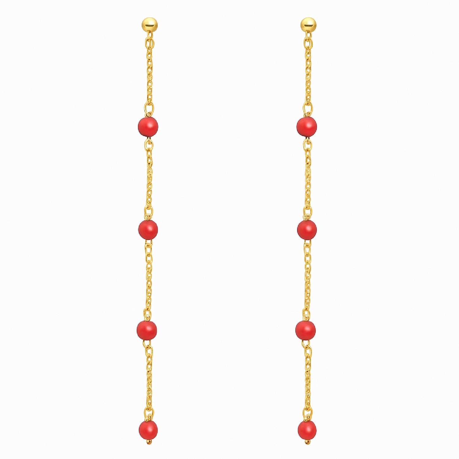 Gold-Plated Dangling Earrings In Sterling Silver With Natural Coral Beads