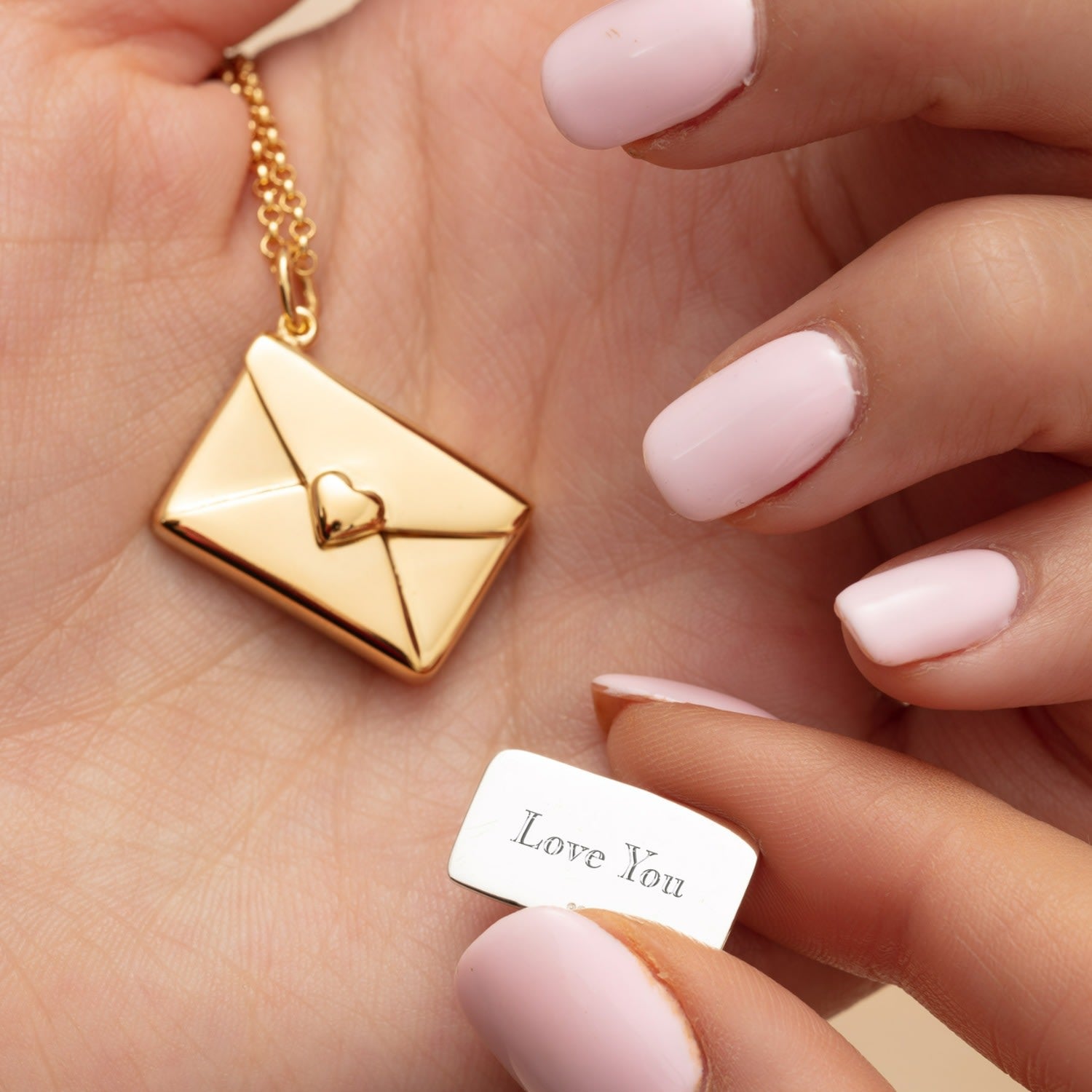 Gold Plated Envelope Charm Necklace With Engraved Insert - Love You