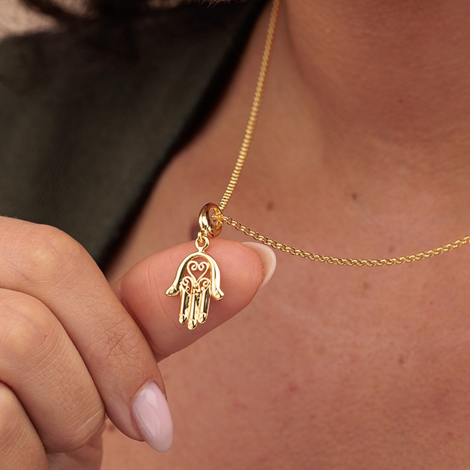 Gold Plated Fatima Hand Charm Necklace