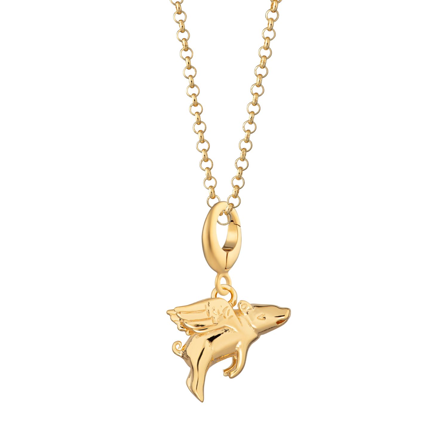 Gold Plated Flying Pig Charm Necklace