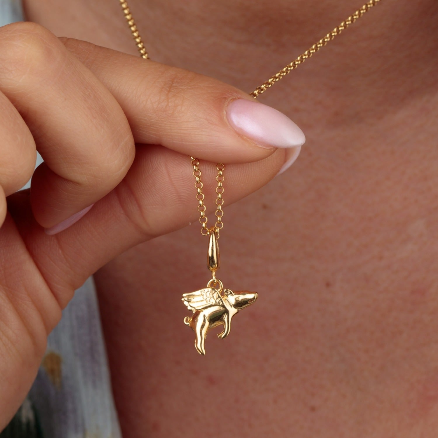 Gold Plated Flying Pig Charm Necklace