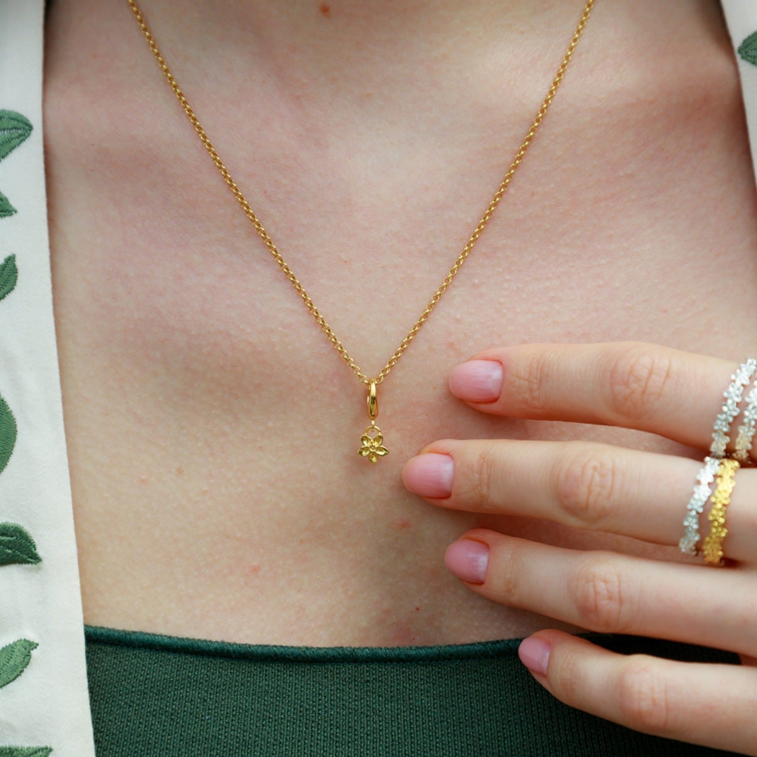 Gold Plated Forget Me Not Flower Charm Necklace