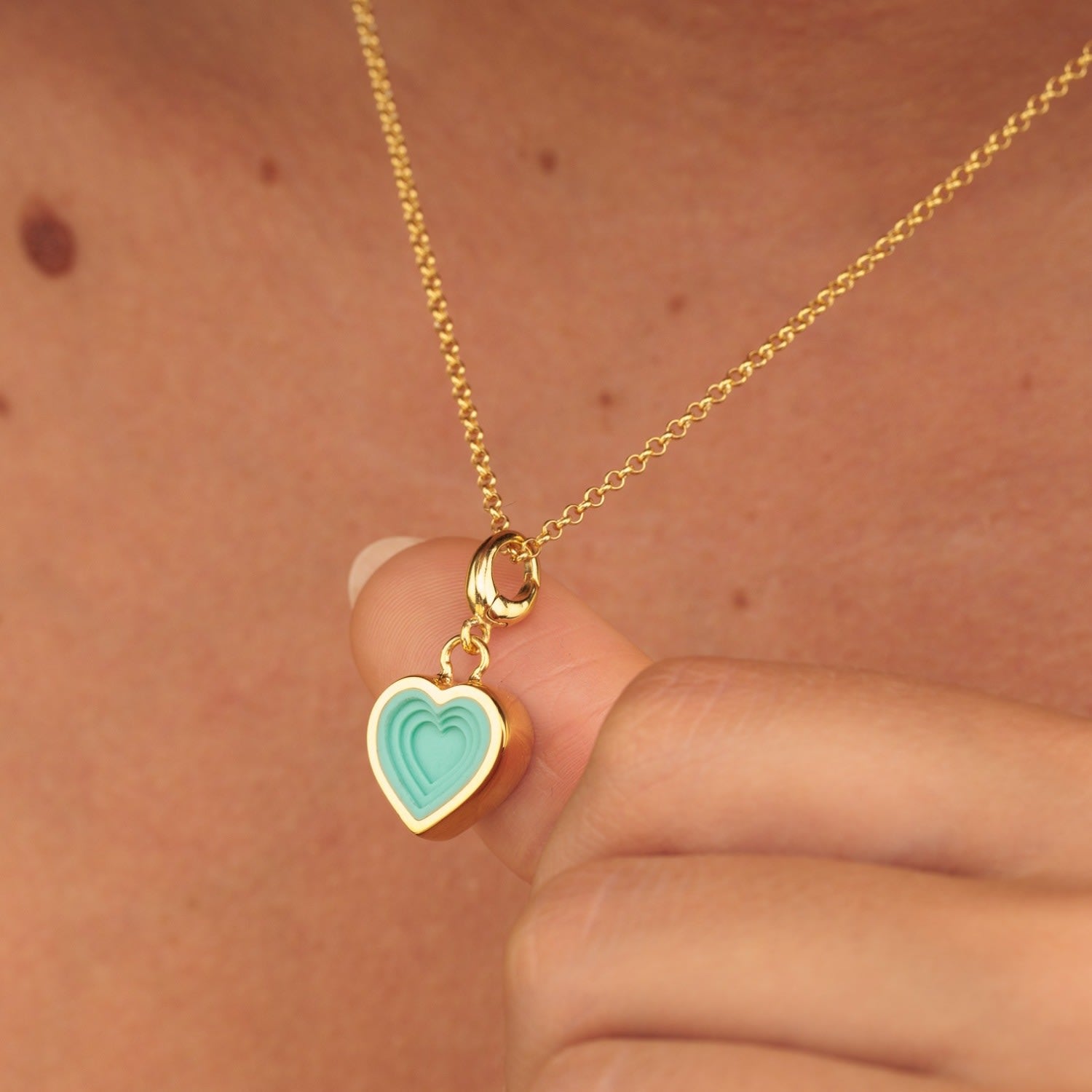 Gold Plated Geometric Turquoise Heart Charm Necklace