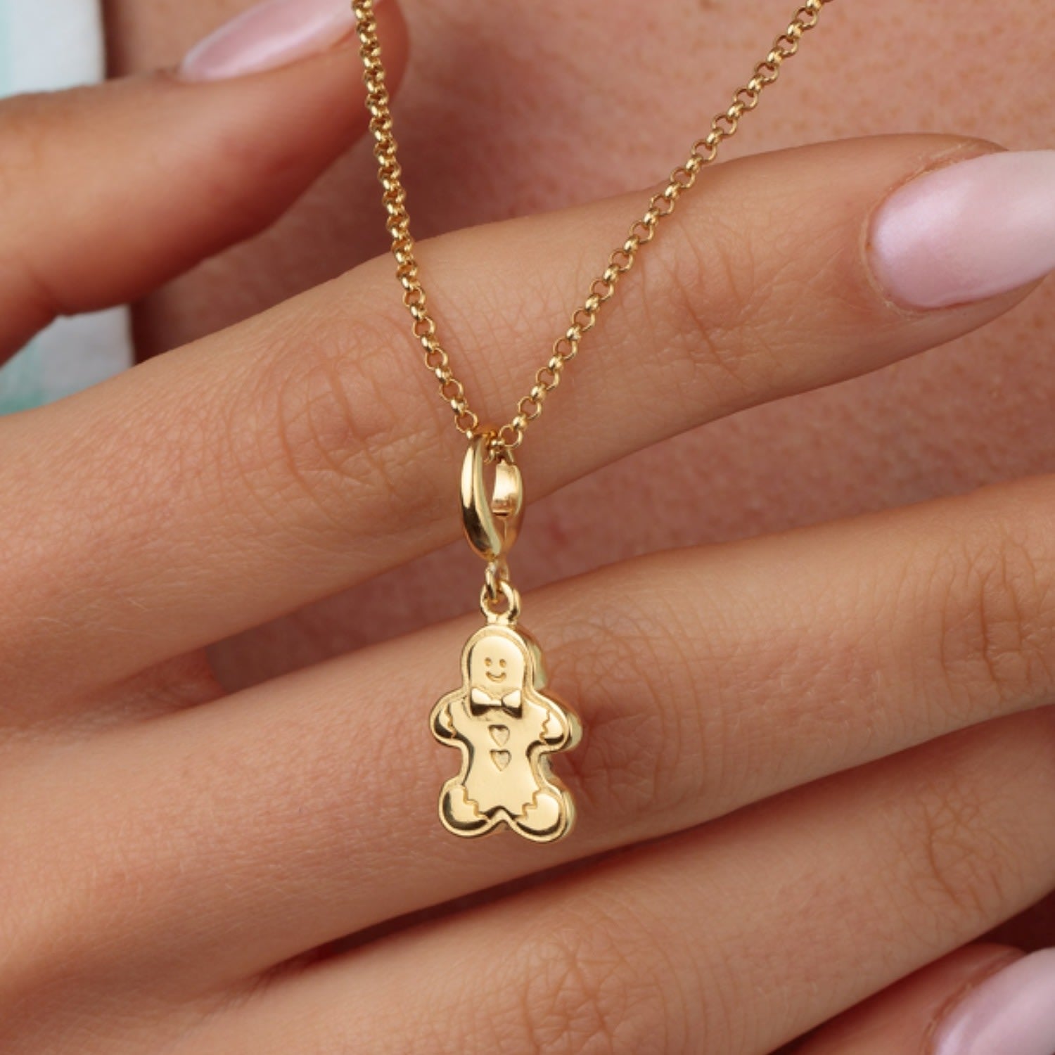 Gold Plated Gingerbread Man Biscuit Charm Necklace