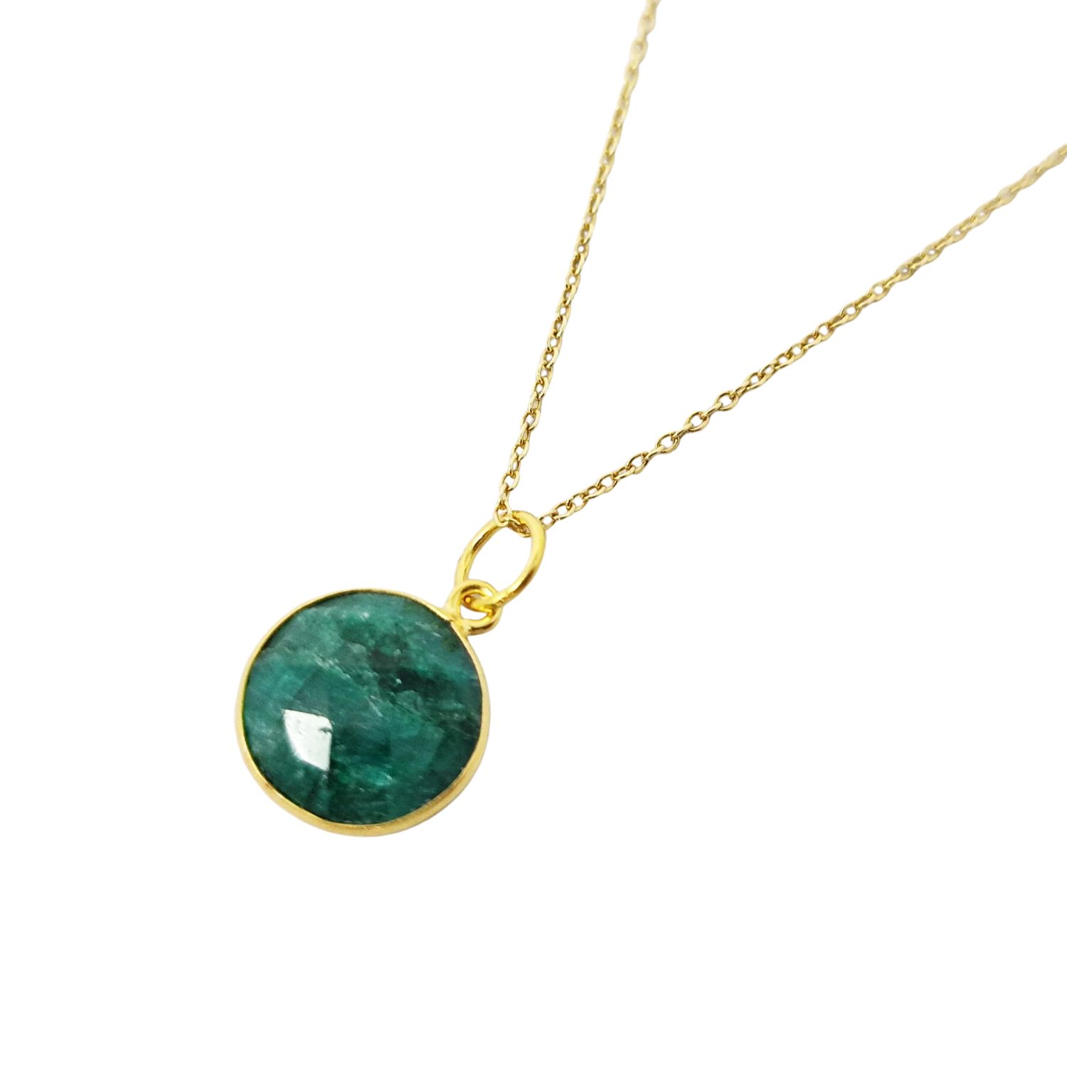 Gold Plated Glowing Shiny Round Emerald May Birthstone Necklace