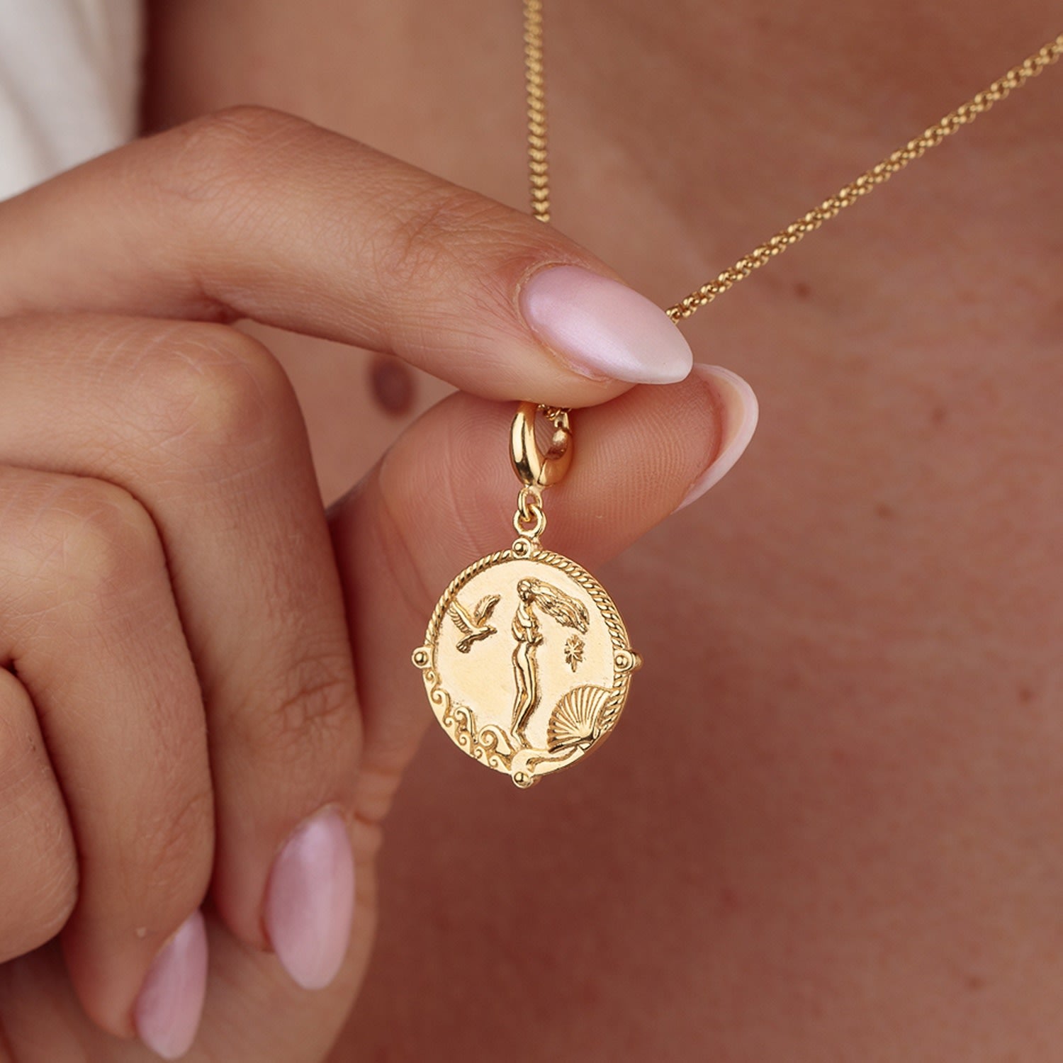 Gold Plated Goddess Of Love Aphrodite Charm Necklace