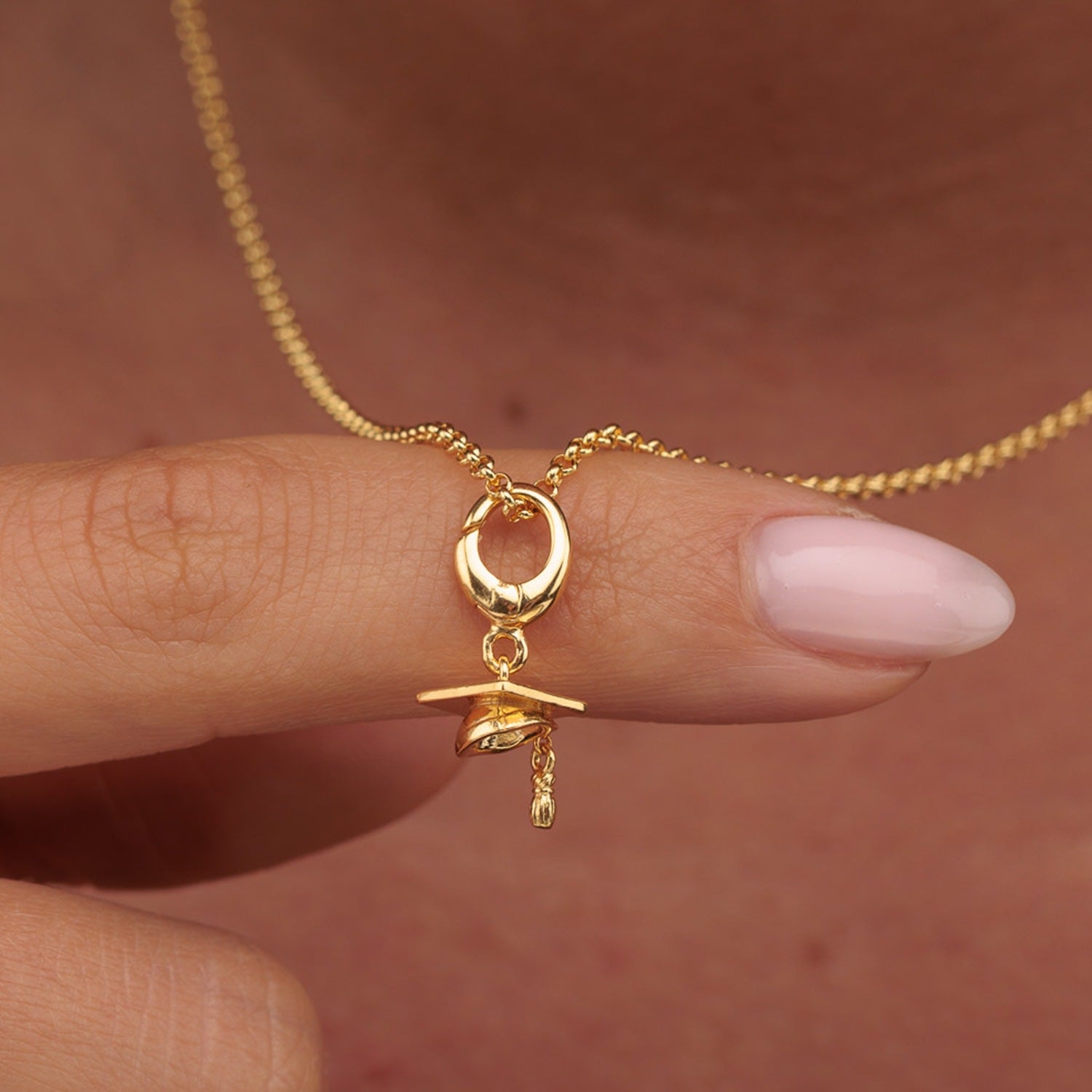 Gold Plated Graduation Hat Charm Necklace
