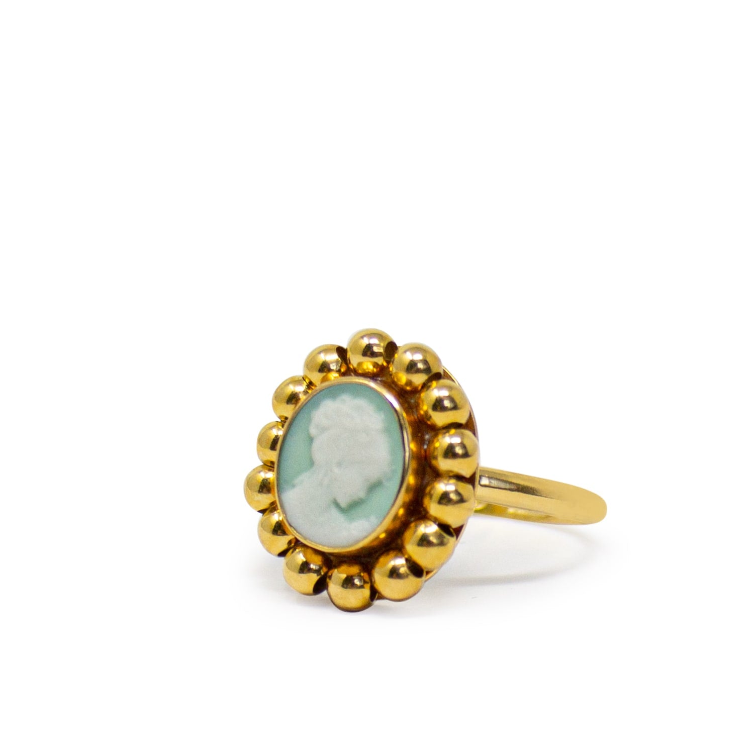 Gold-Plated Green Mini Cameo Beaded Ring