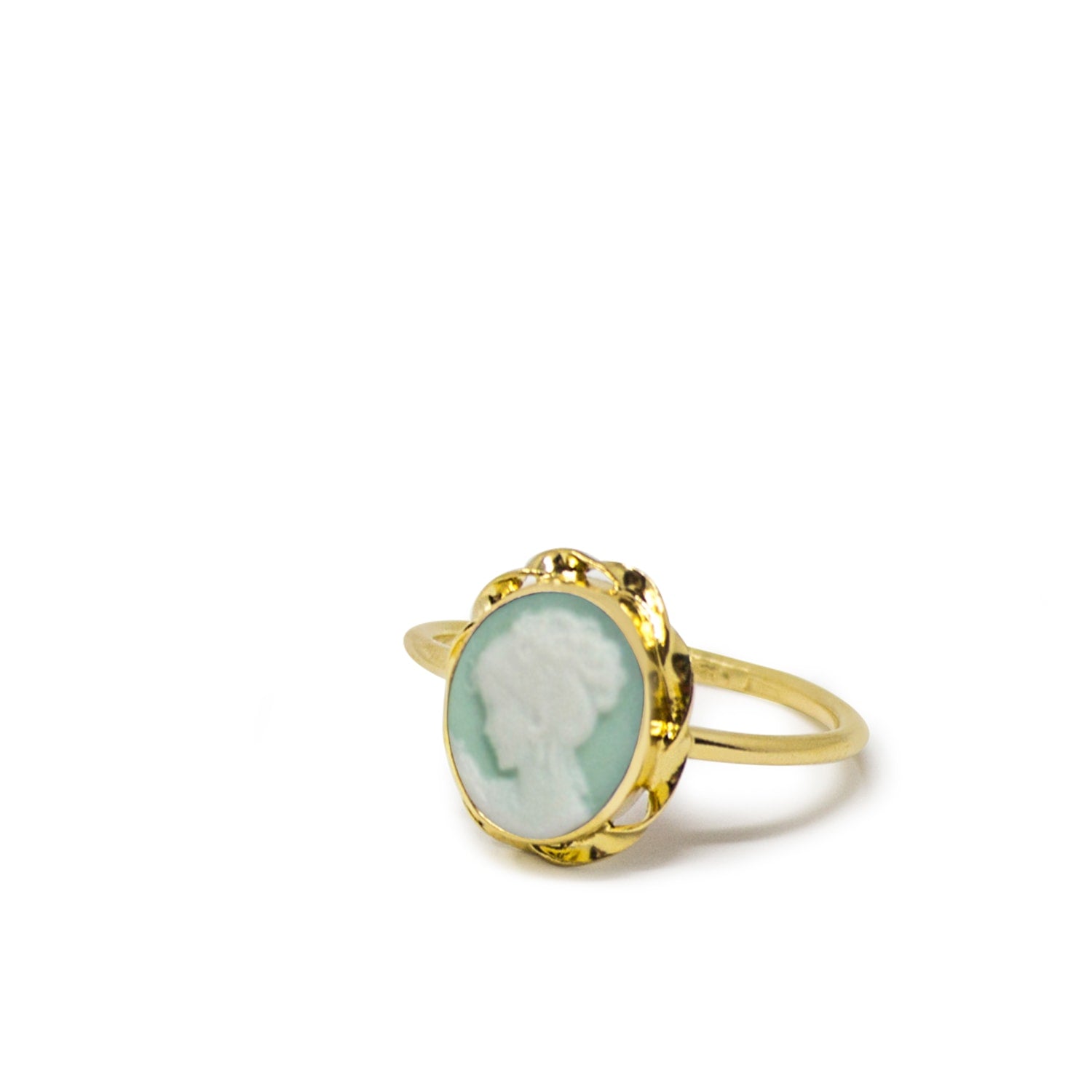 Gold-Plated Green Mini Cameo Ring
