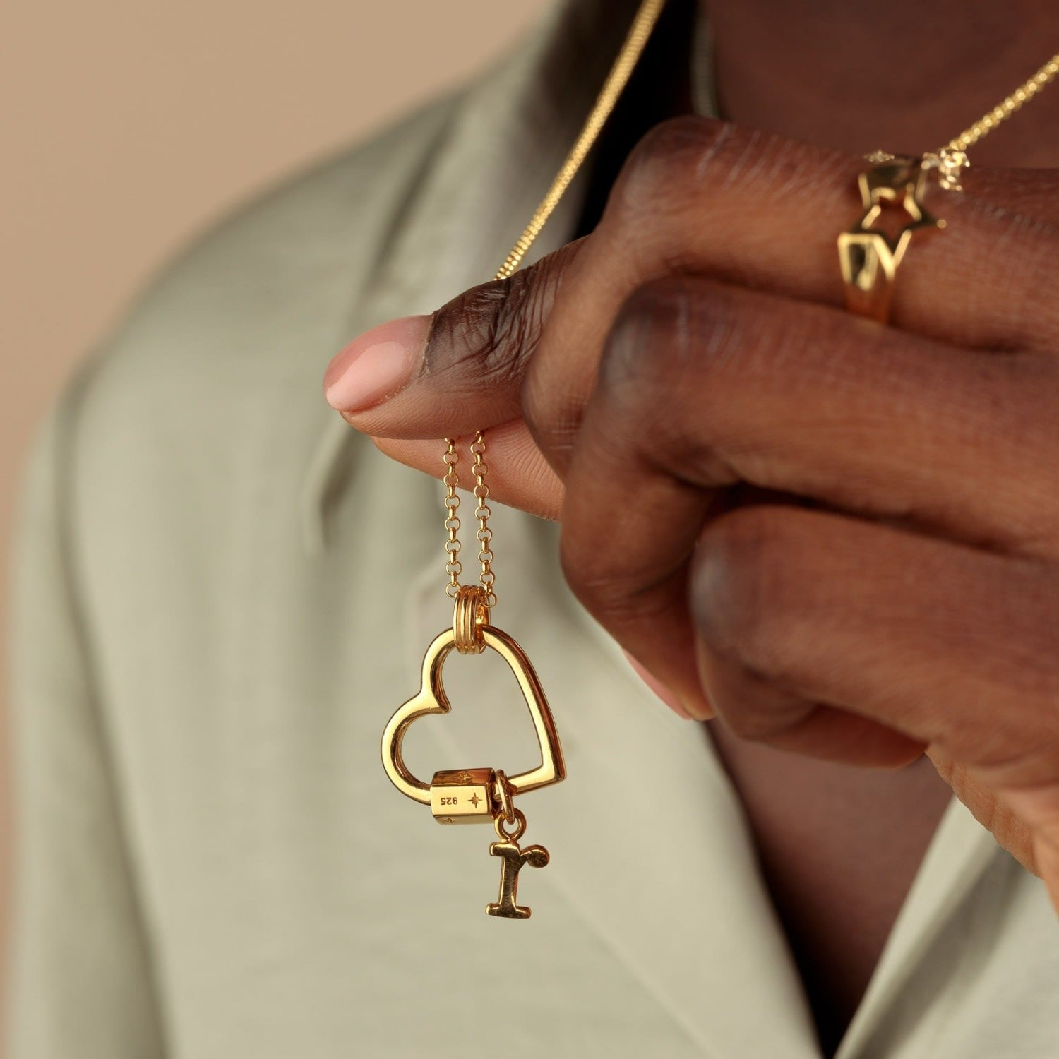 Gold Plated Heart Carabiner Charm Collector Necklace
