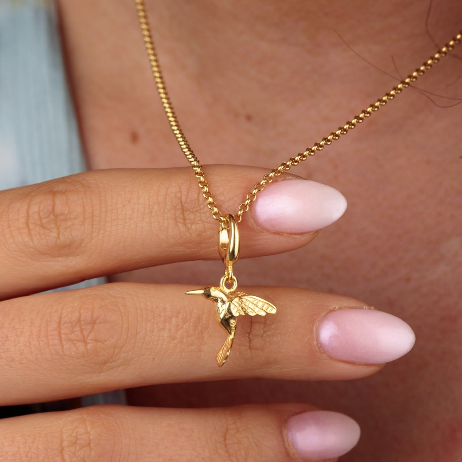Gold Plated Hummingbird Charm Necklace