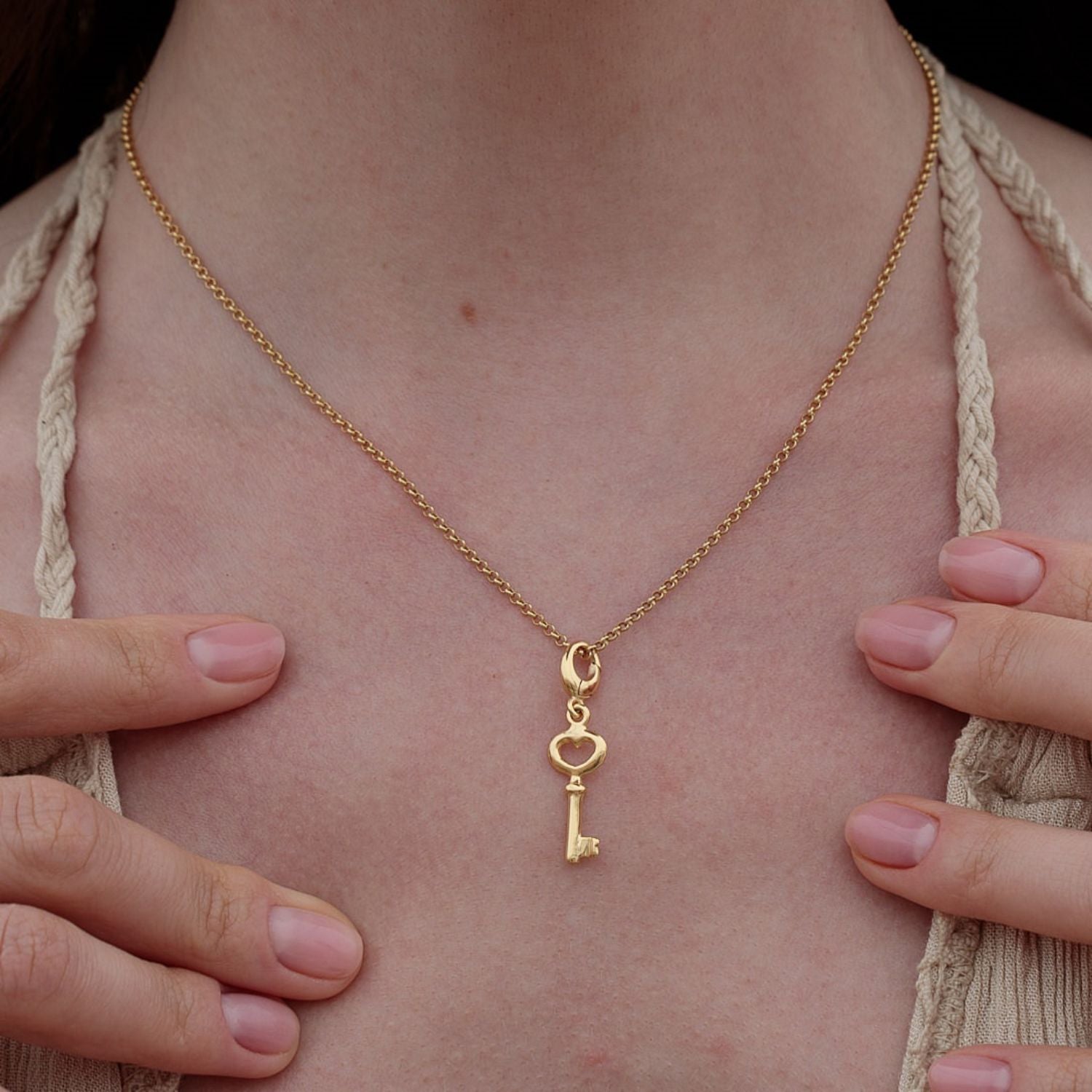 Gold Plated Key Charm Necklace