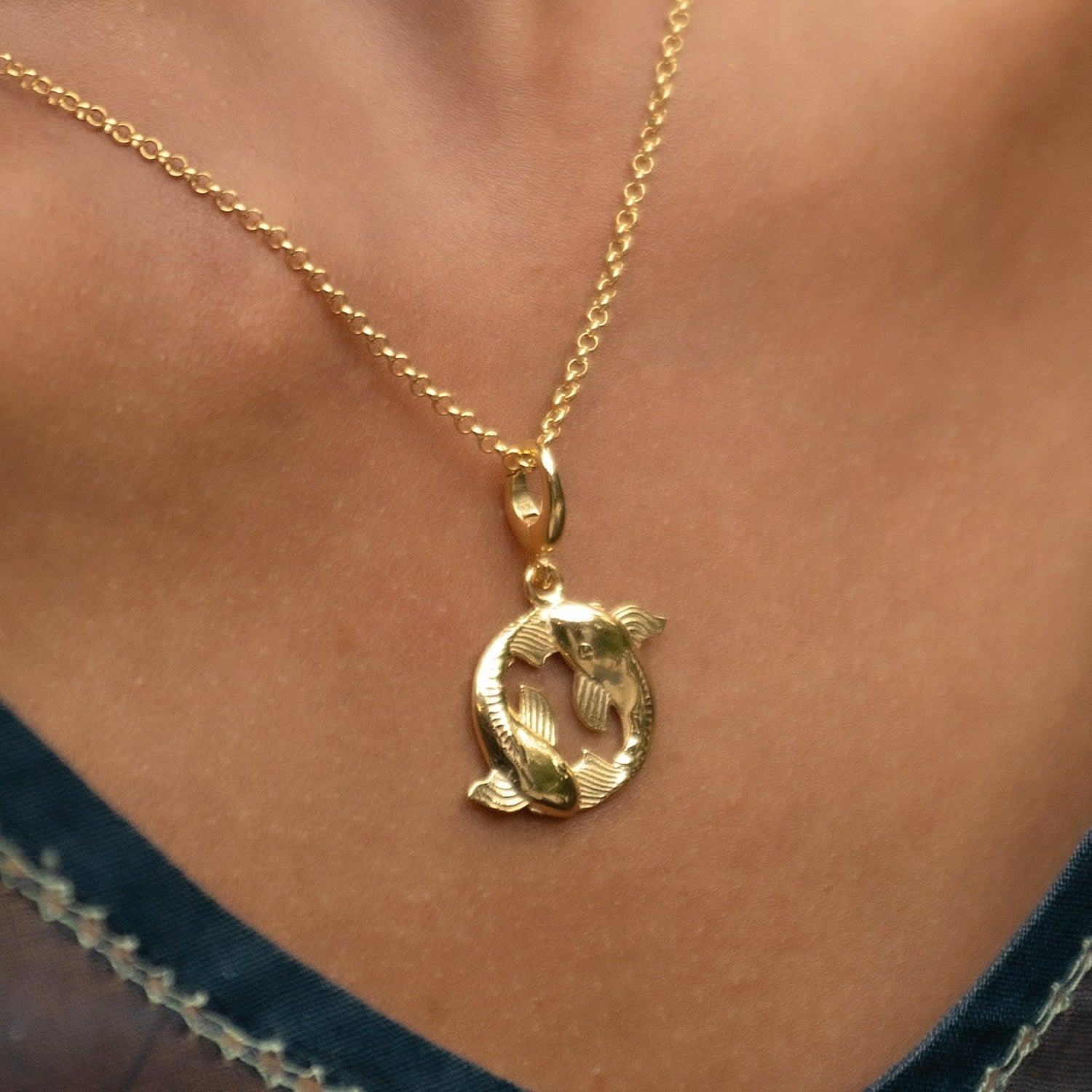 Gold Plated Koi Fish Pisces Zodiac Charm Necklace