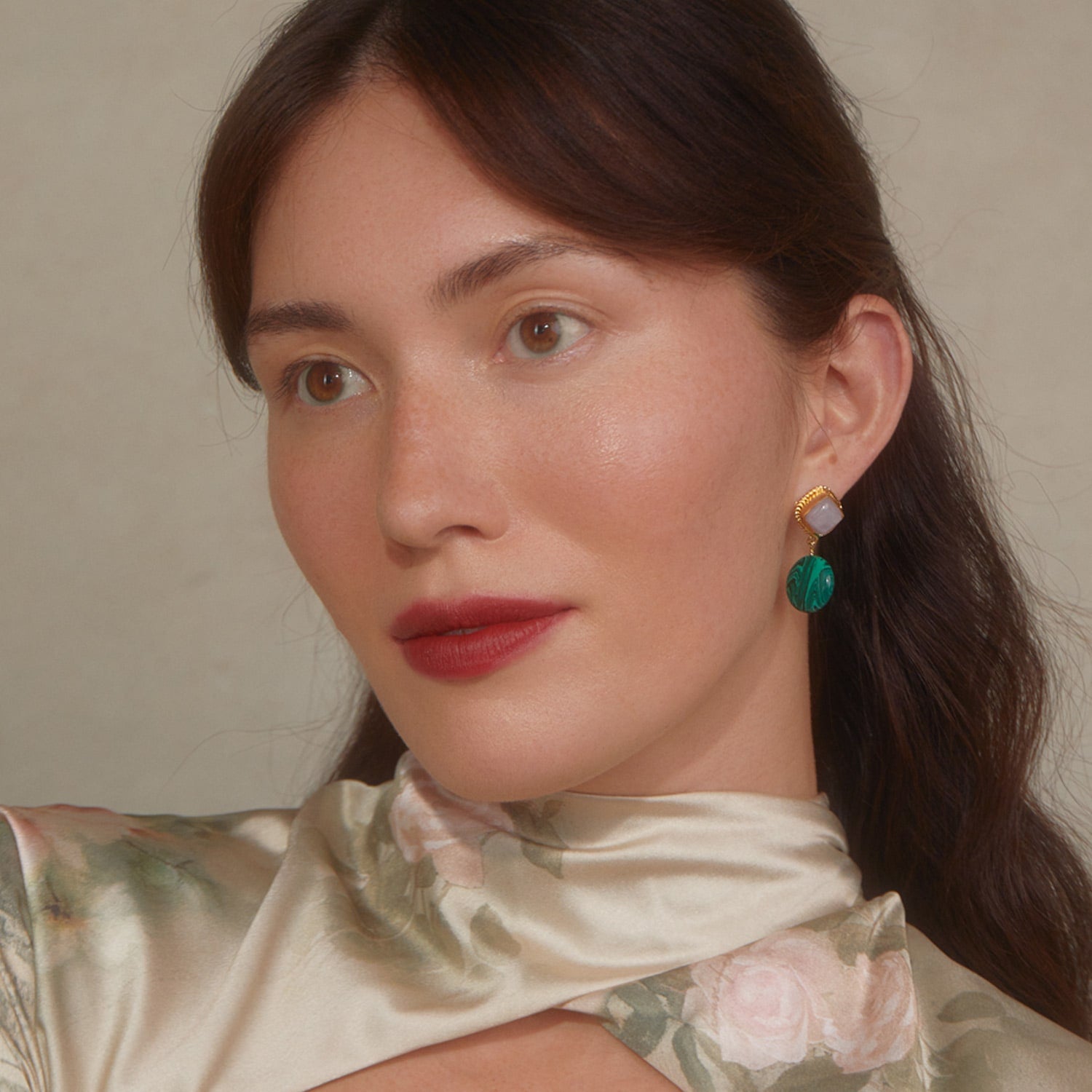 Gold-Plated Kunzite And Malachite Earrings