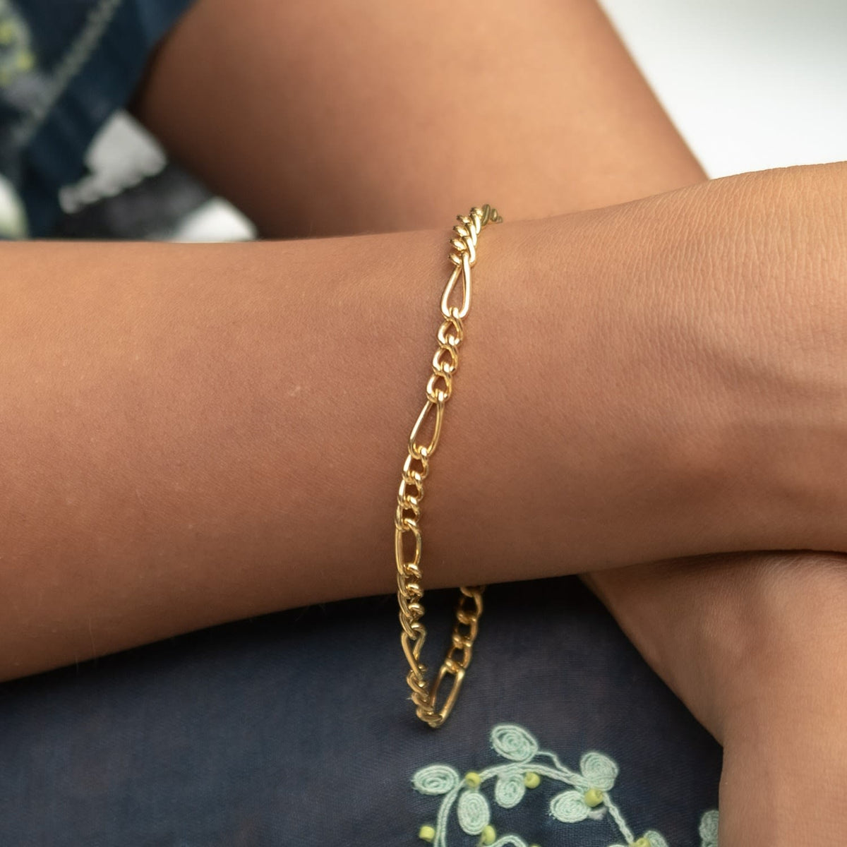Gold Plated Large Linked Figaro Charm Bracelet