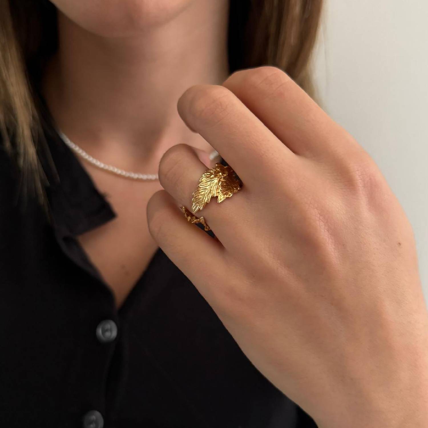 Gold-Plated Leaves Ring Adjustable