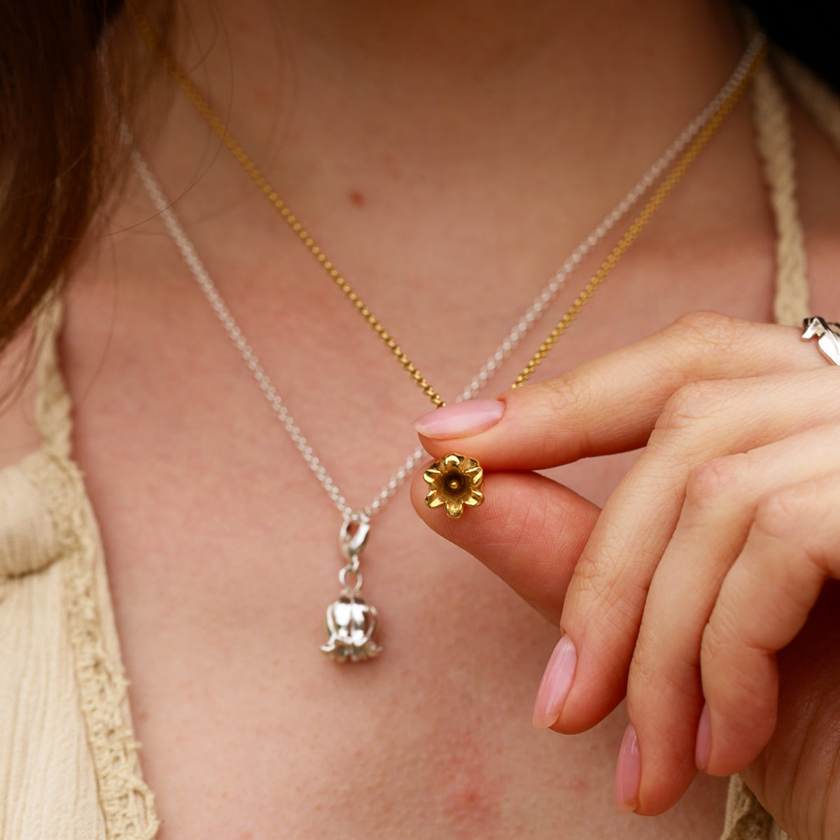 lily flower charm Gold Lily Of The Valley Flower Charm Necklace