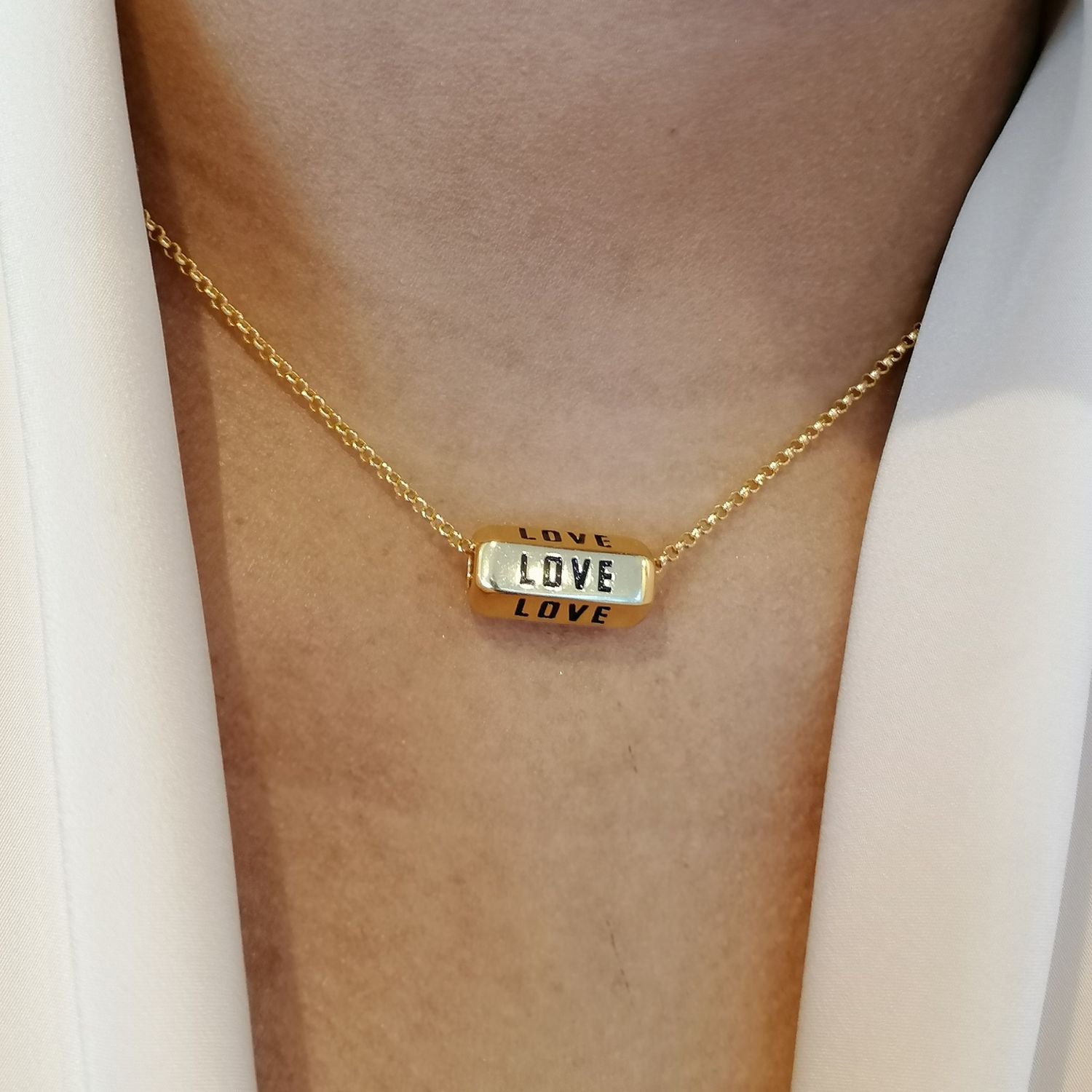 Gold Plated Love Is All Around Necklace - Black Enamel