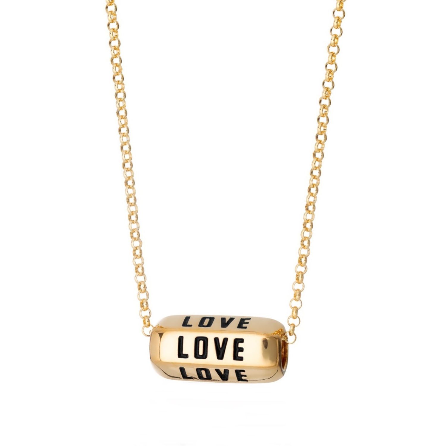 Gold Plated Love Is All Around Necklace - Black Enamel
