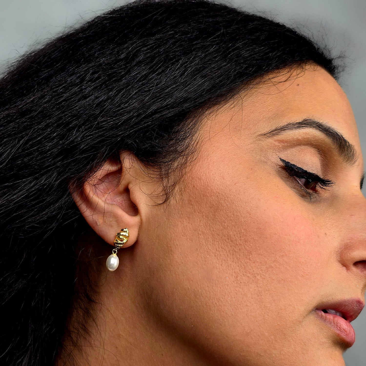 Gold Plated Minimalist Twisted Synthetic Pearl Stud Earrings